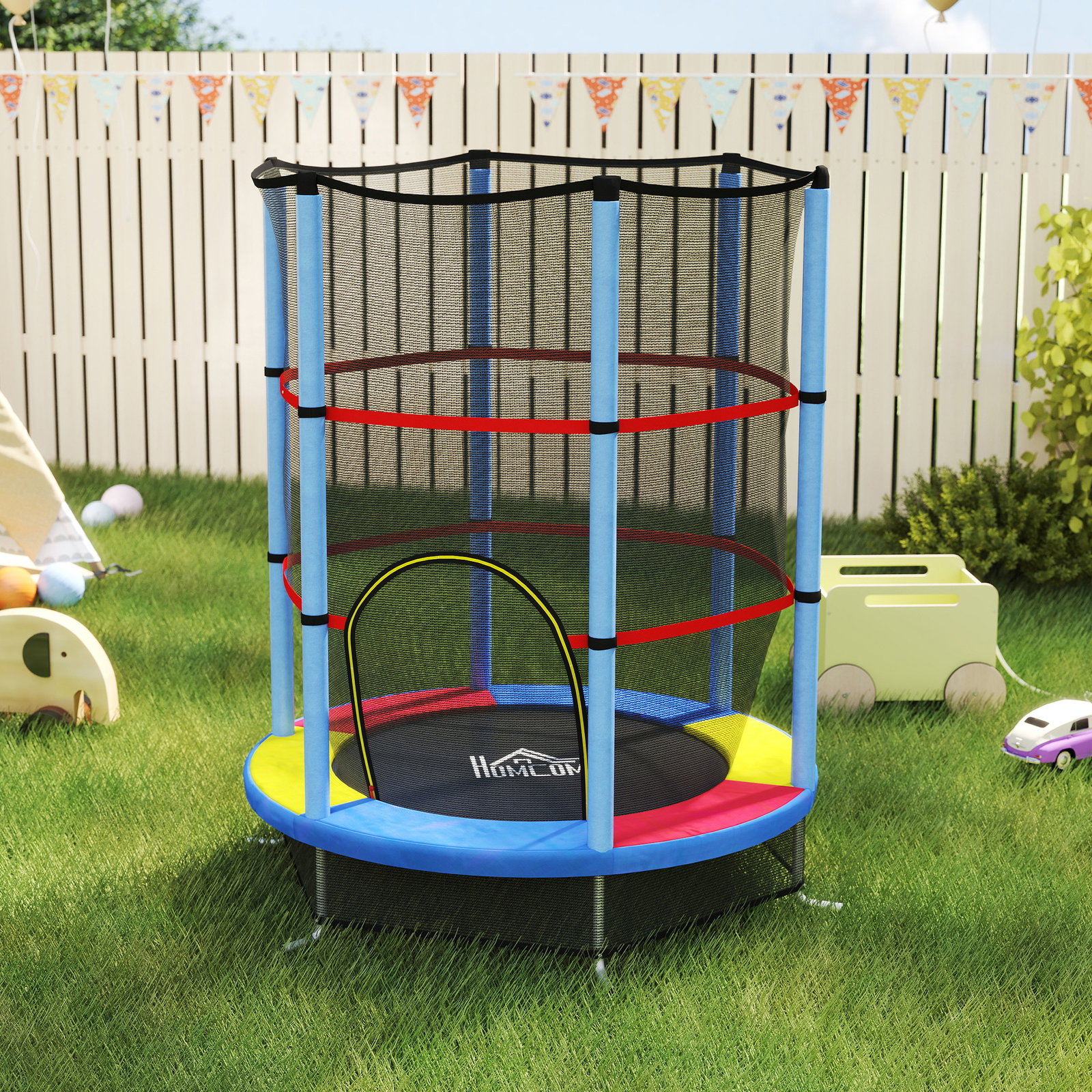 Trampolim infantil ø140x190 cm trampolim para crianças de 3-6 anos com rede de segurança carga 45 kg para interior azul