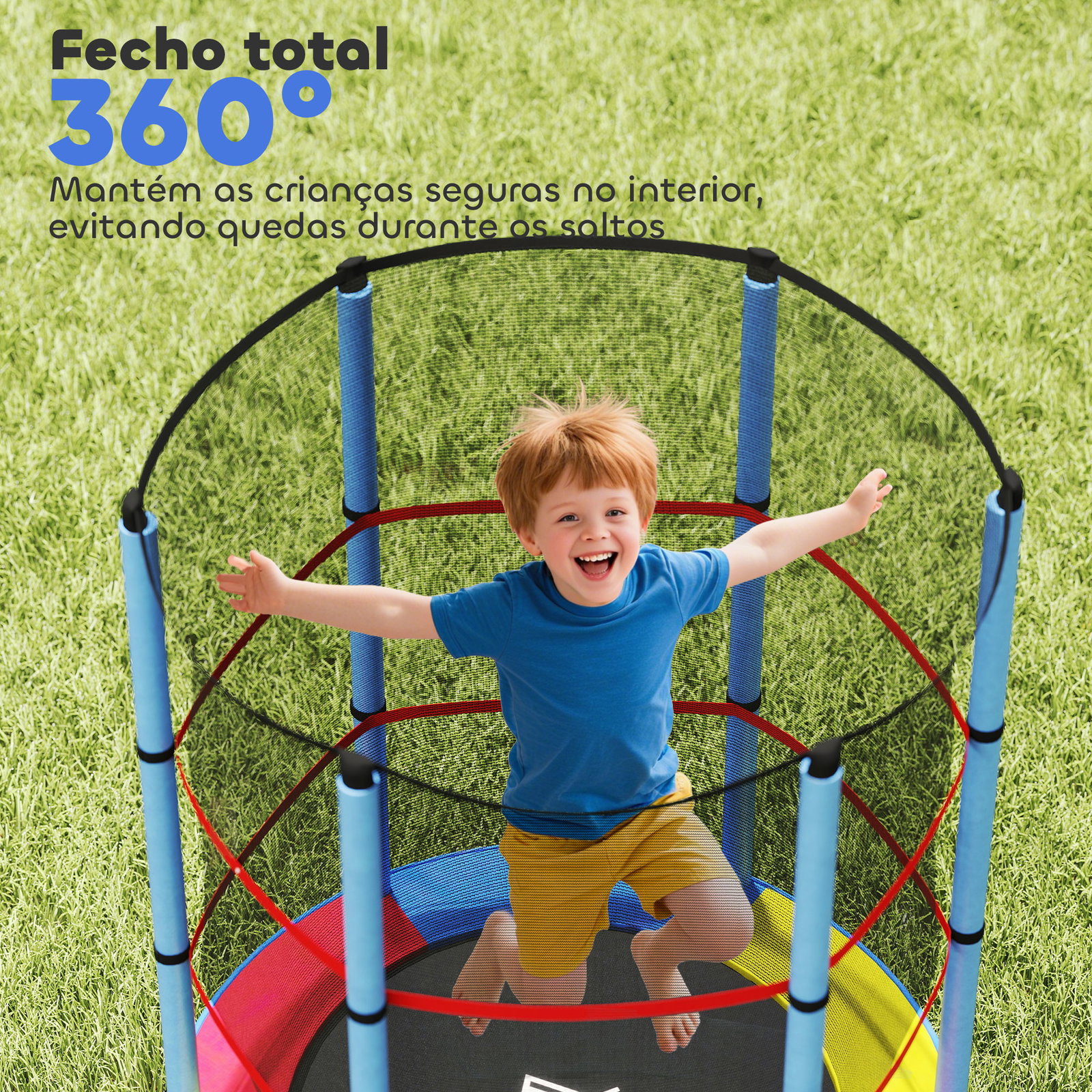 Trampolim infantil ø140x190 cm trampolim para crianças de 3-6 anos com rede de segurança carga 45 kg para interior azul