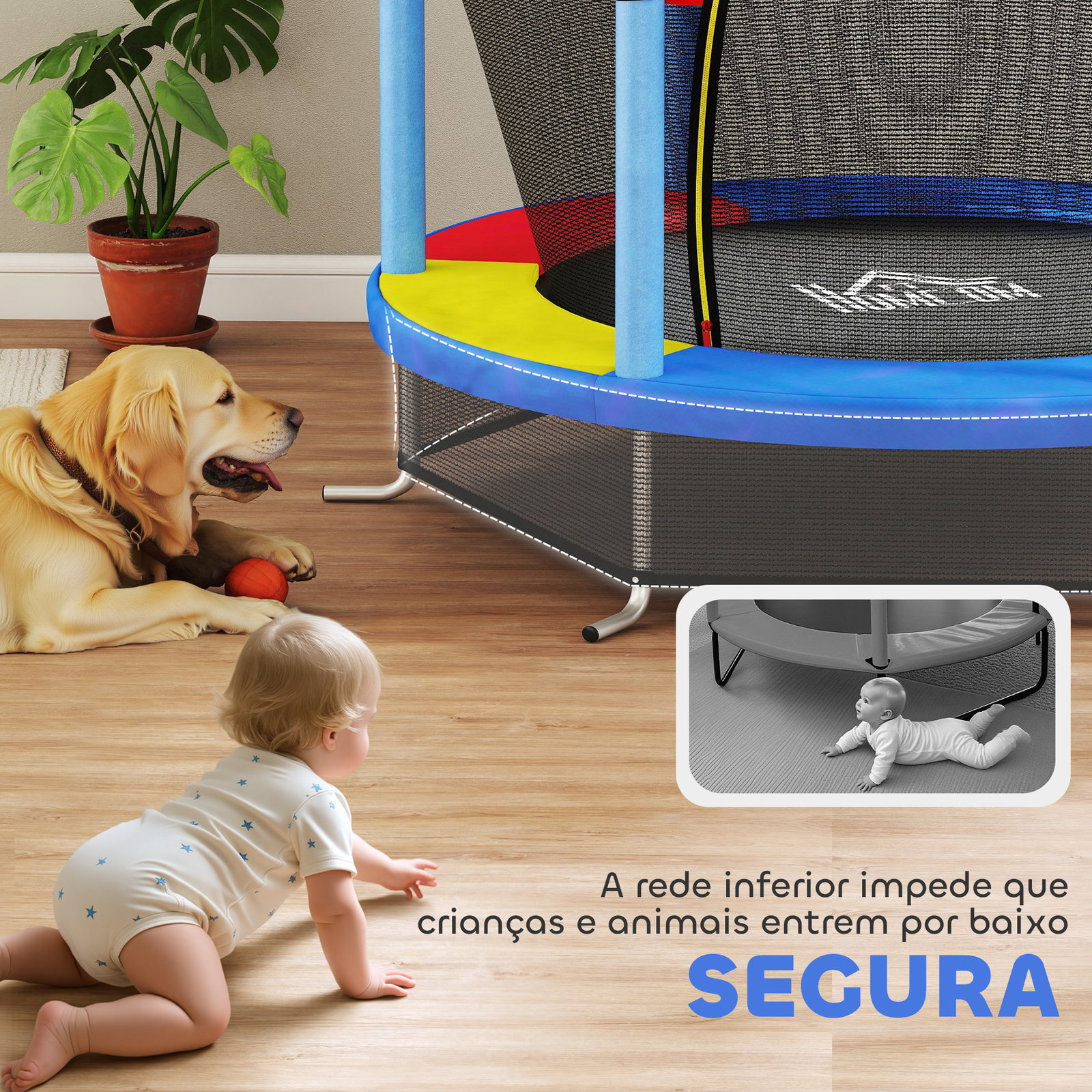 Trampolim infantil ø140x190 cm trampolim para crianças de 3-6 anos com rede de segurança carga 45 kg para interior azul