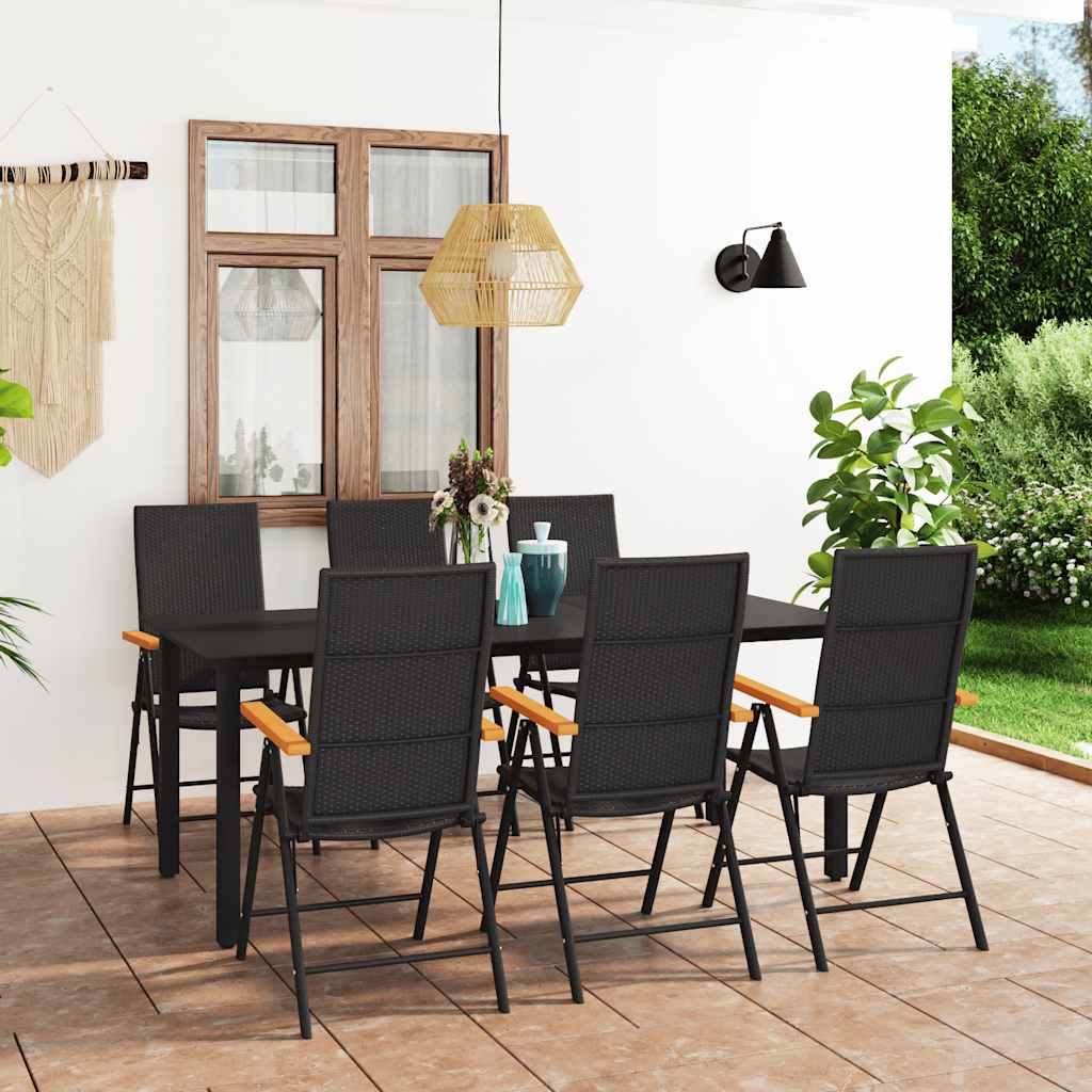 7 Pcs conjunto de jantar para jardim preto e castanho