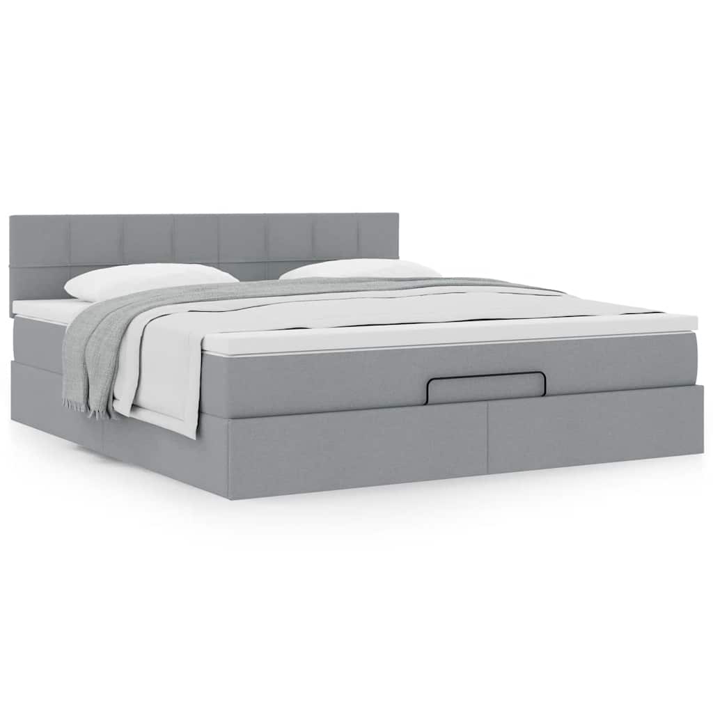 Cama otomana com colchão 160x200 cm tecido cinzento claro