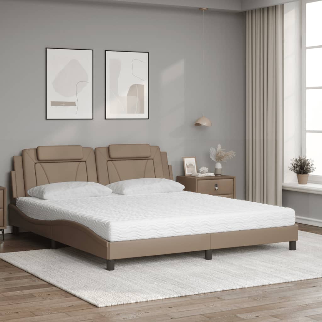 Cama viana com colchão 180x200 cm couro artificial cappuccino