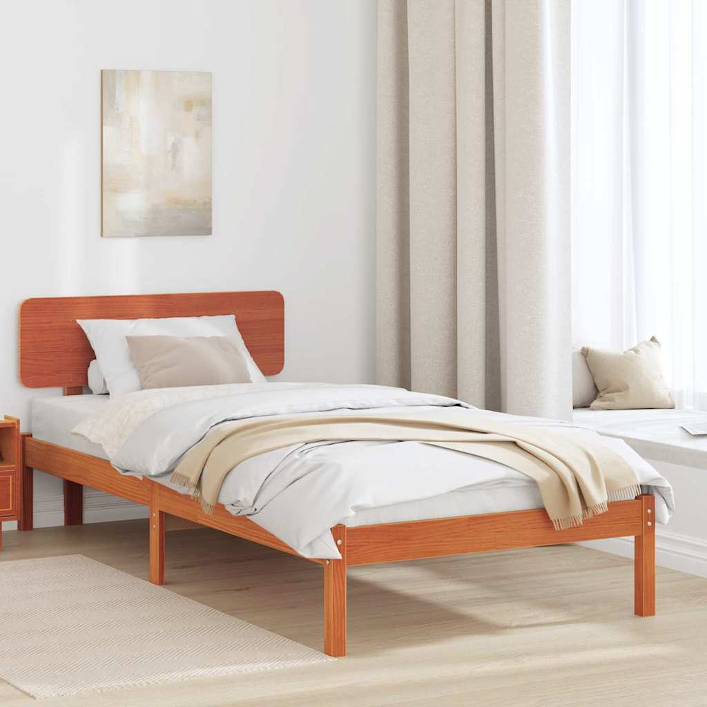 Estrutura da cama com cabeceira marrom cera 90 x 190 cm