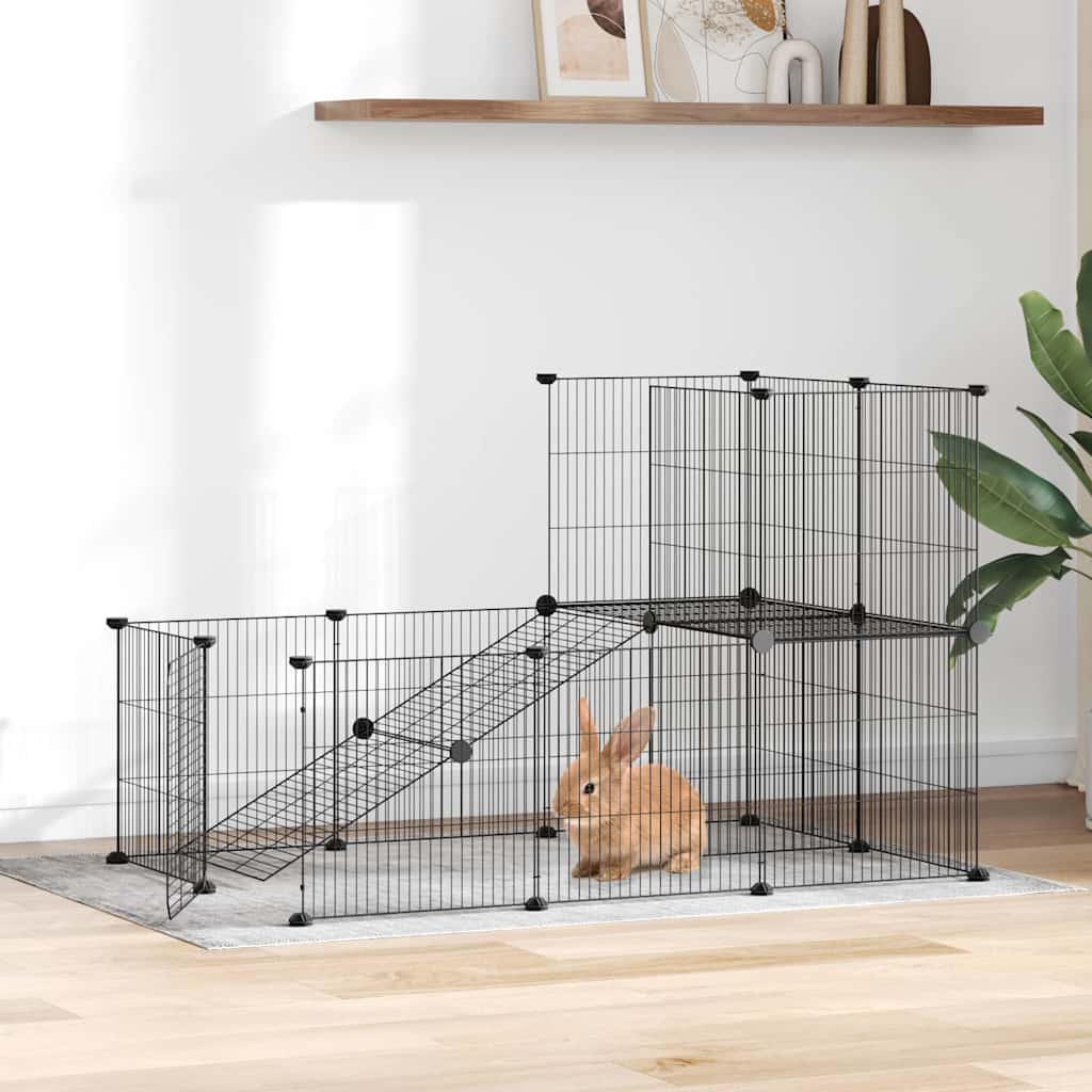 Gaiola p/ animais de 20 painéis c/ porta 35x35 cm aço preto