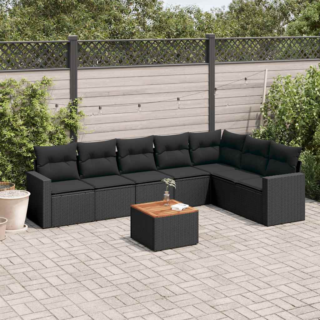 8 Pcs conjunto sofás de jardim com almofadões vime PE preto