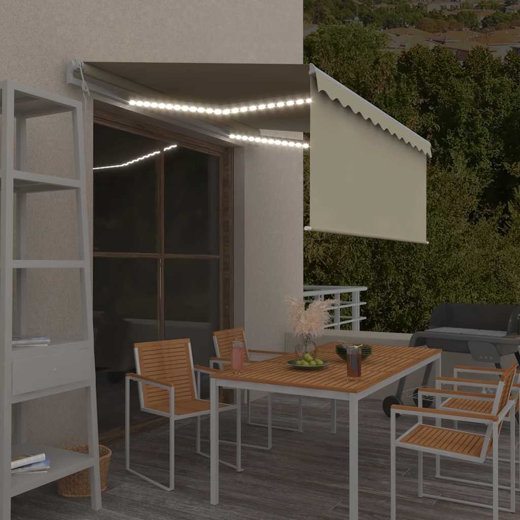 Toldo automático c/ estore/LED/sensor de vento 3x2,5m cor creme