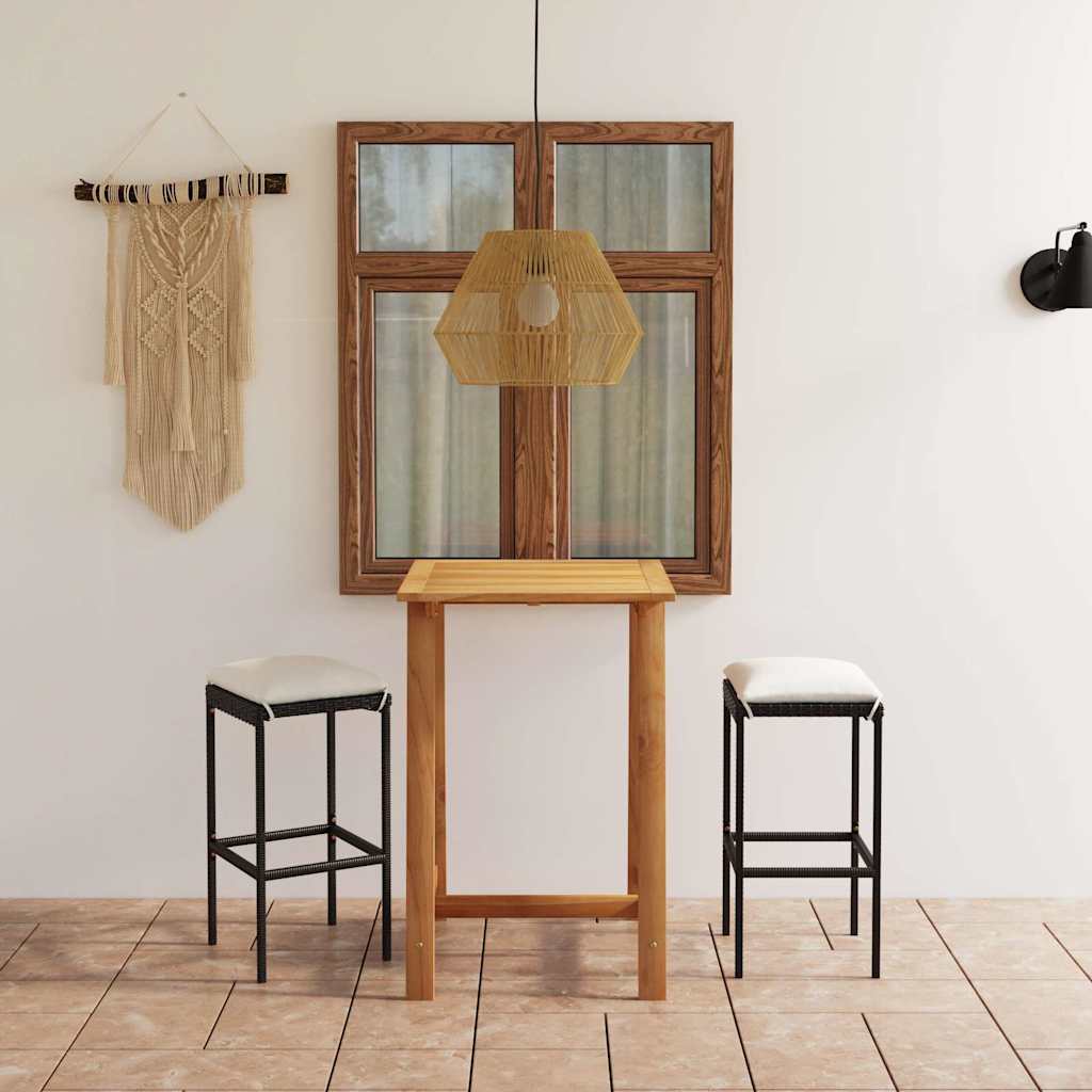 3 Pcs conjunto de bar para jardim com almofadões preto