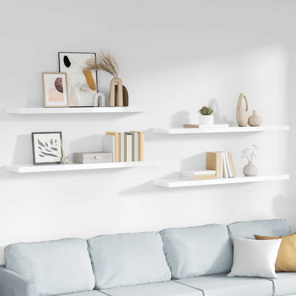 Prateleiras de parede suspensas 4 pcs 120x23,5x3,8cm MDF branco