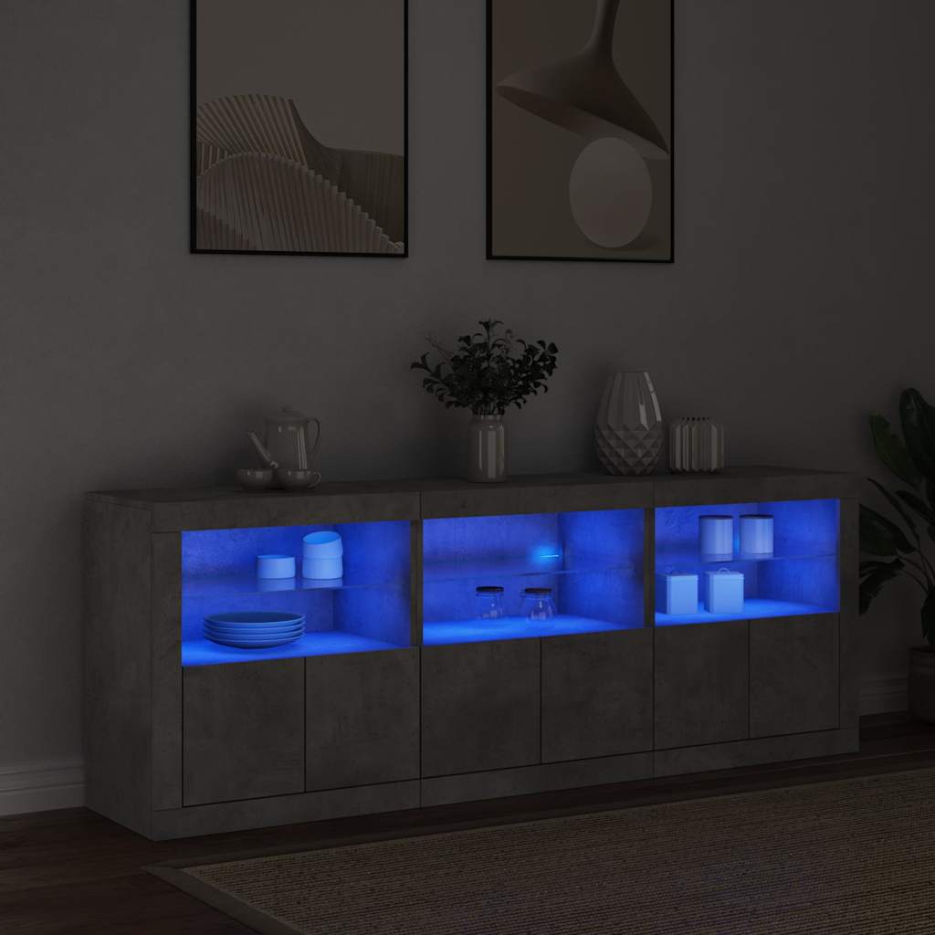 Aparador com luzes LED 181,5x37x67 cm cinzento cimento
