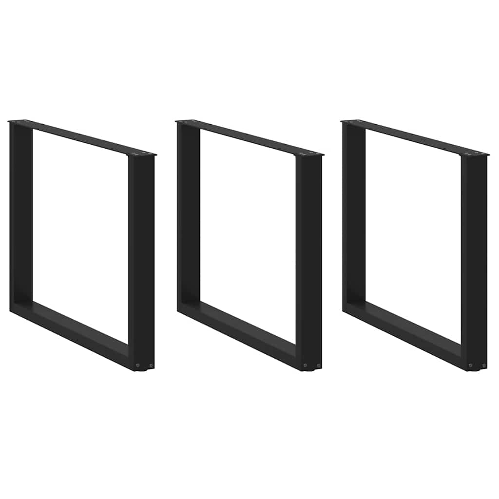 Pés para mesa de jantar em formato de u, 3 peças, preto, 100x(72-73) cm, aço