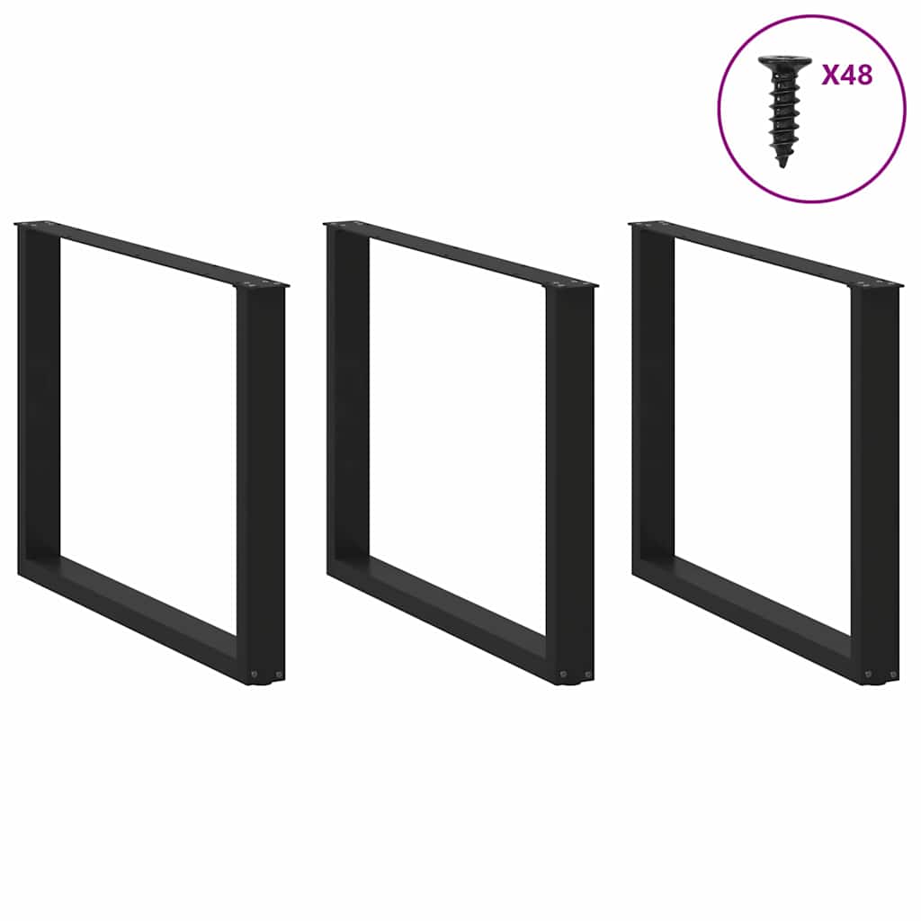 Pés para mesa de jantar em formato de u, 3 peças, preto, 100x(72-73) cm, aço