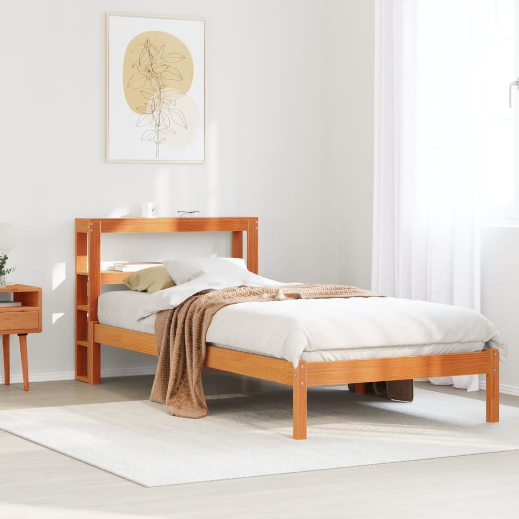 Estrutura cama c/ cabeceira 75x190 cm pinho maciço castanho-mel