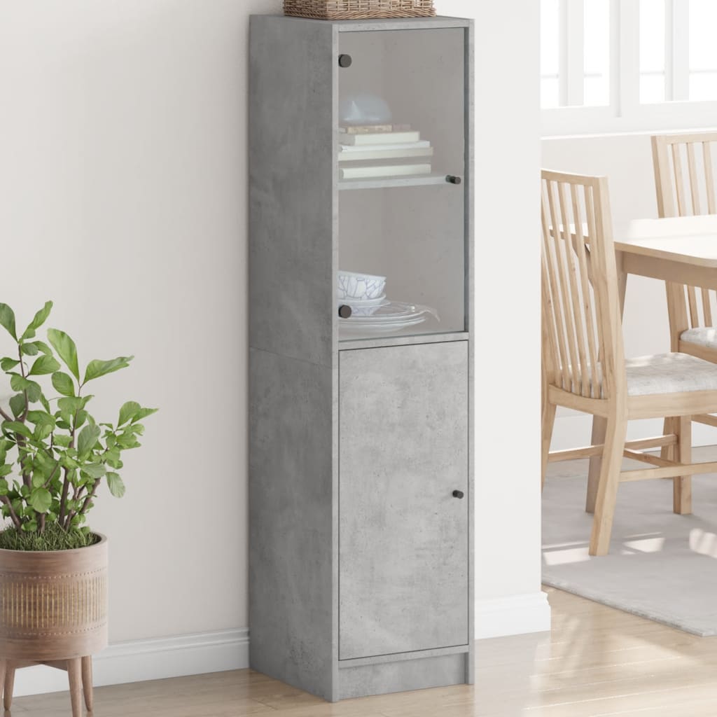 Aparador alto c/ porta de vidro 35x37x142 cm cinza cimento