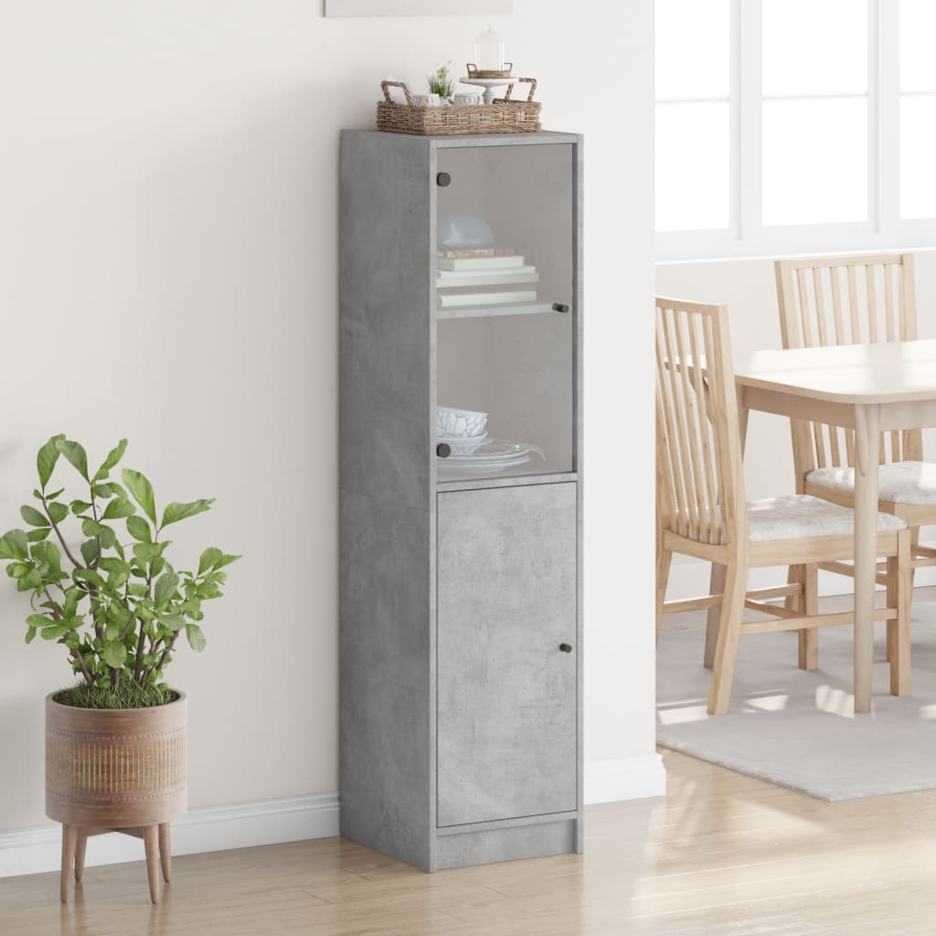 Aparador alto c/ porta de vidro 35x37x142 cm cinza cimento