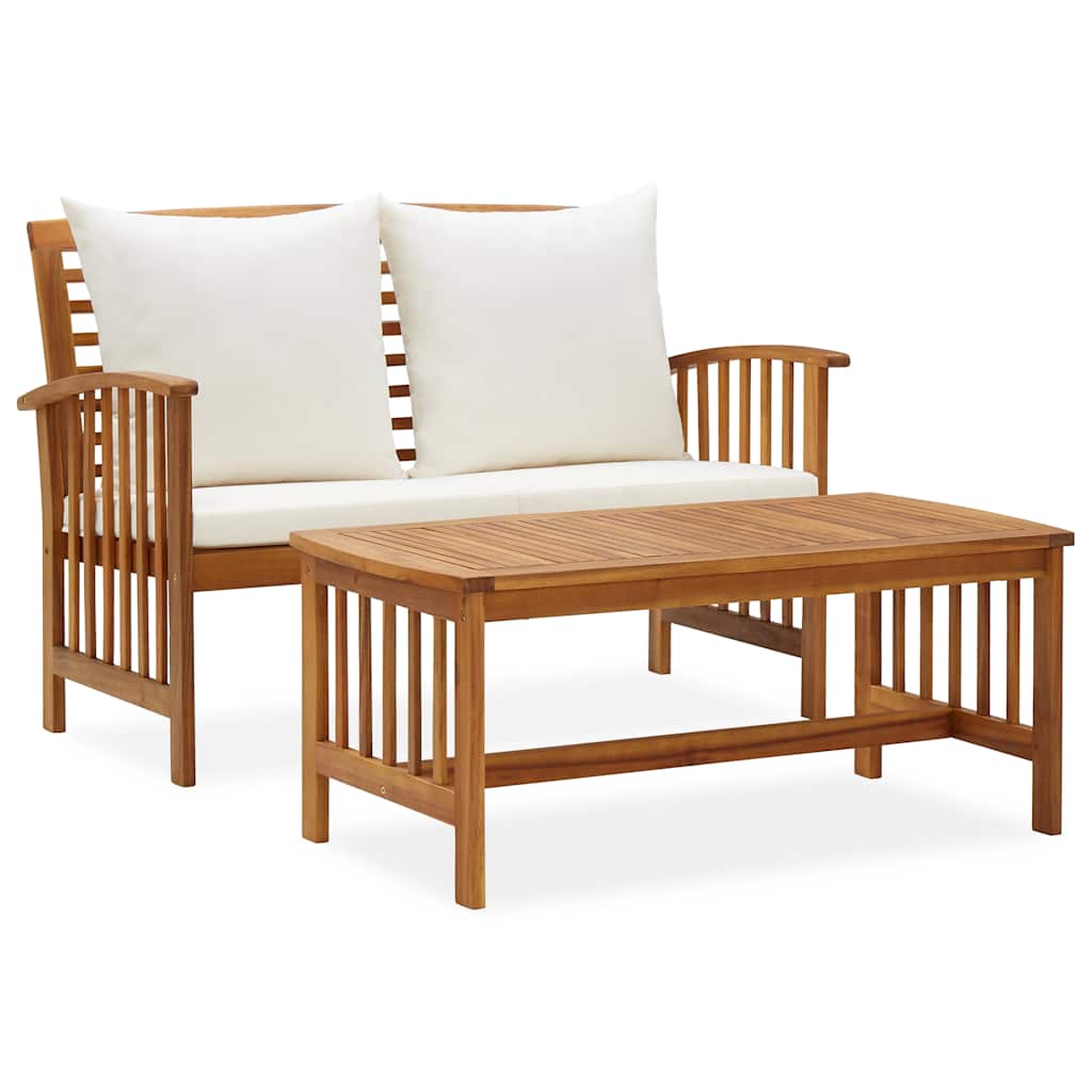 2 Pcs conjunto lounge de jardim c/ almofadões acácia maciça