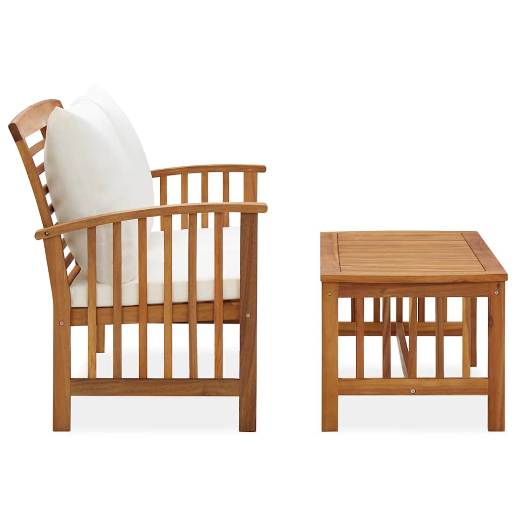 2 Pcs conjunto lounge de jardim c/ almofadões acácia maciça