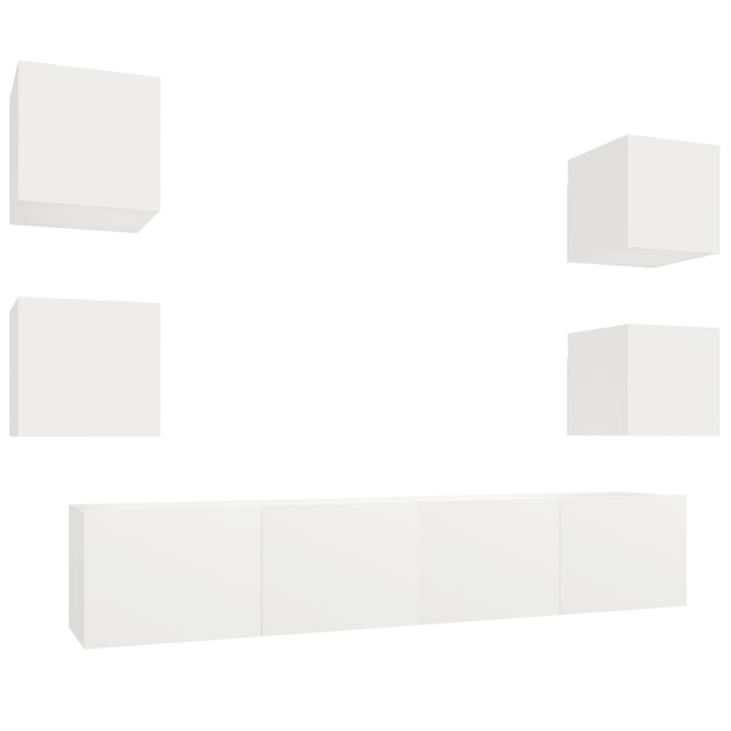 Conjunto móveis de TV 6 pcs madeira processada branco
