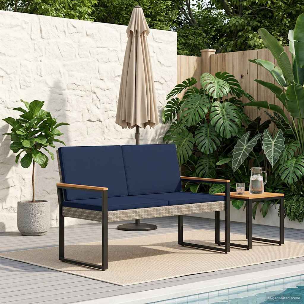 Banco de exterior cinza e azul marinho 107 x 61 x 80 cm vime PE