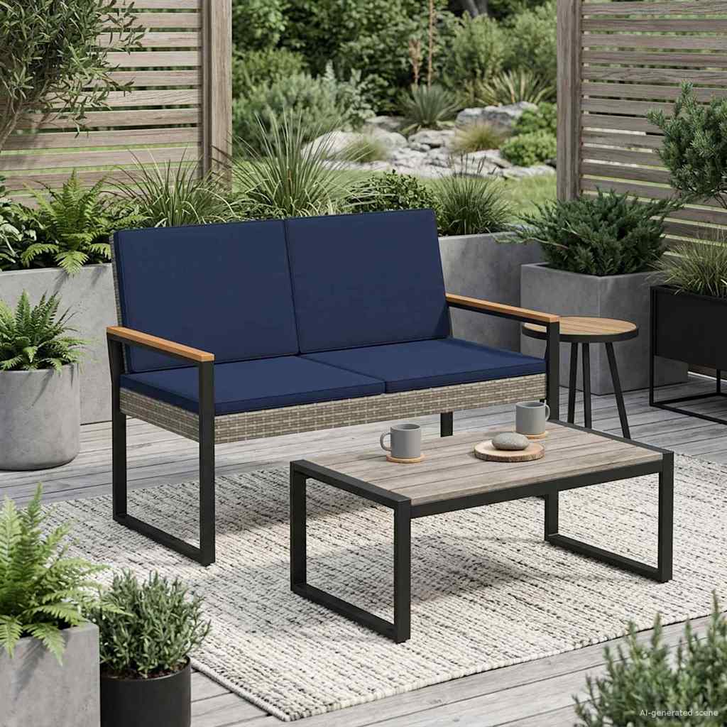 Banco de exterior cinza e azul marinho 107 x 61 x 80 cm vime PE
