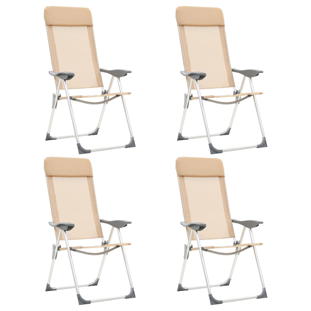 Cadeiras de campismo dobráveis 4 pcs alumínio creme