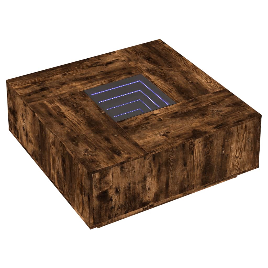 Mesa de centro luzes LED infinity 100x100x40 cm carvalho fumado