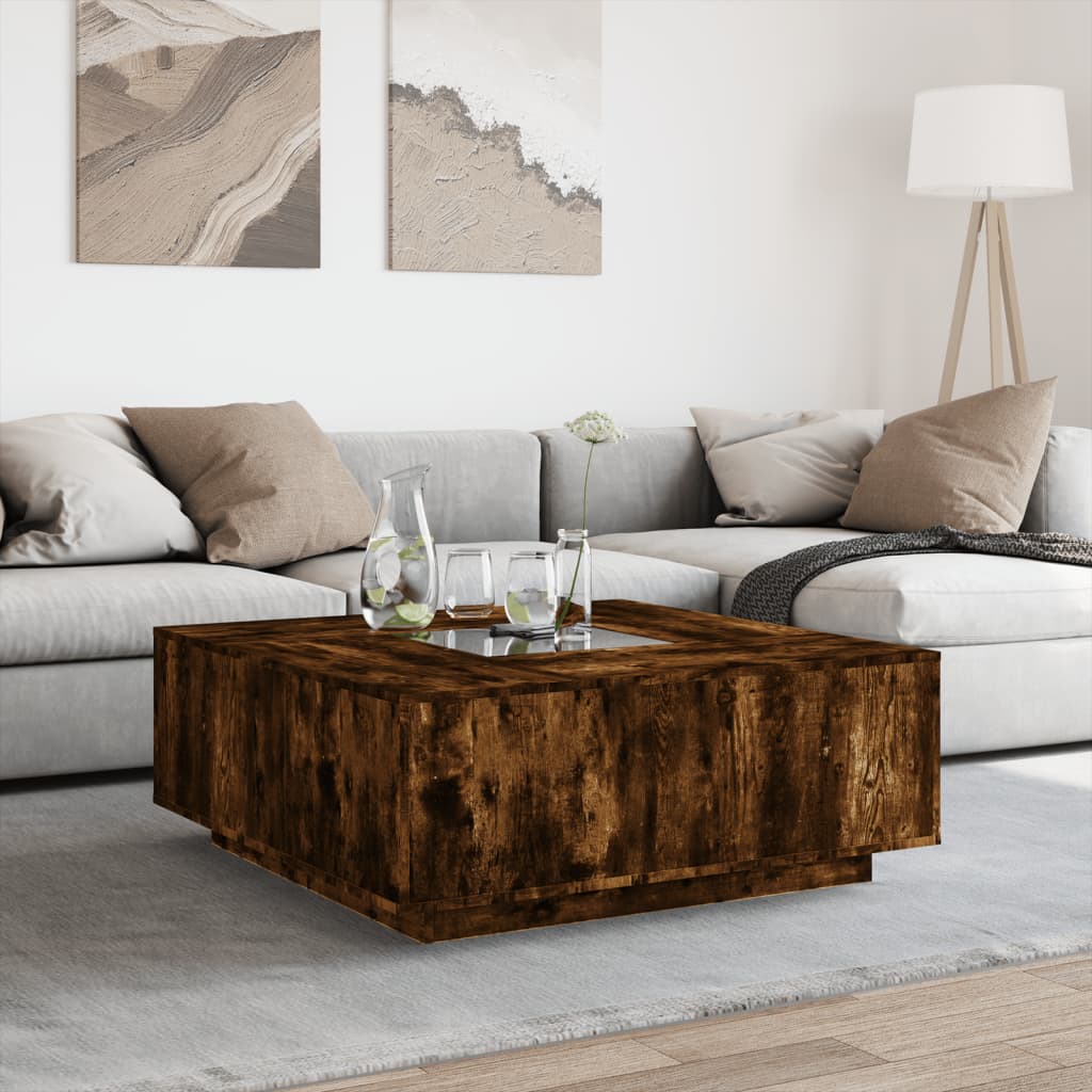 Mesa de centro luzes LED infinity 100x100x40 cm carvalho fumado