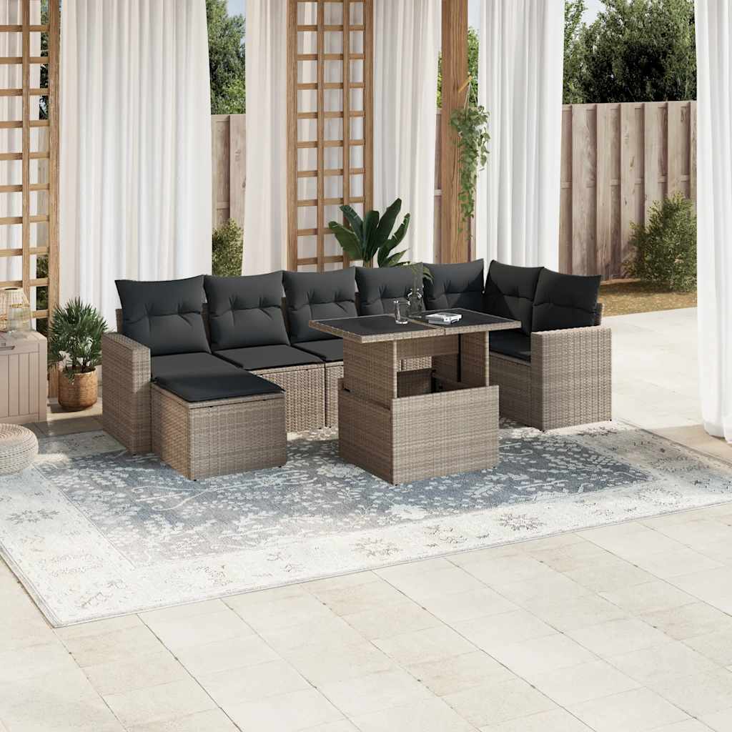 8 Pcs conj. sofás jardim c/ almofadões vime PE cinzento-claro