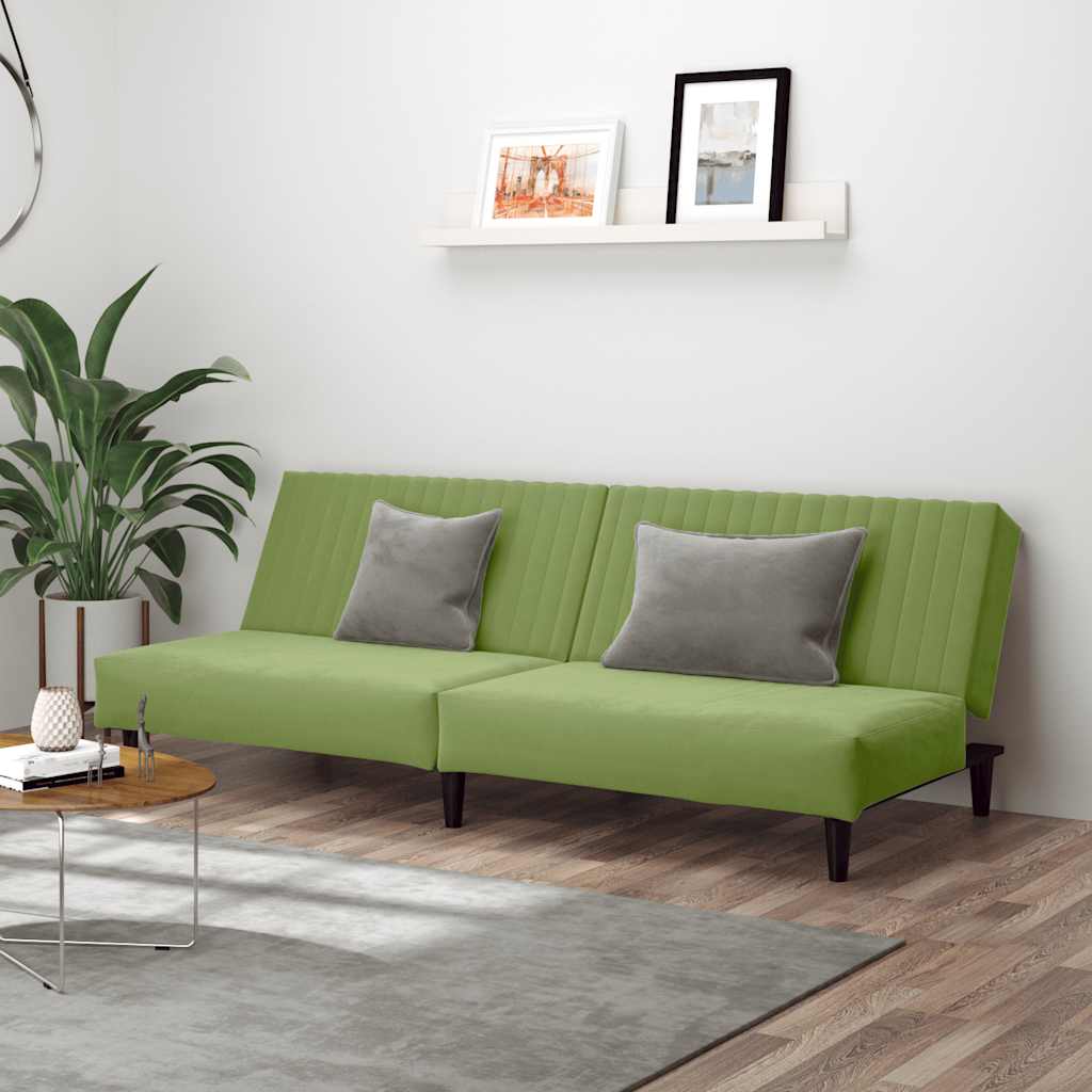 Sofá-cama de 2 lugares veludo verde-claro