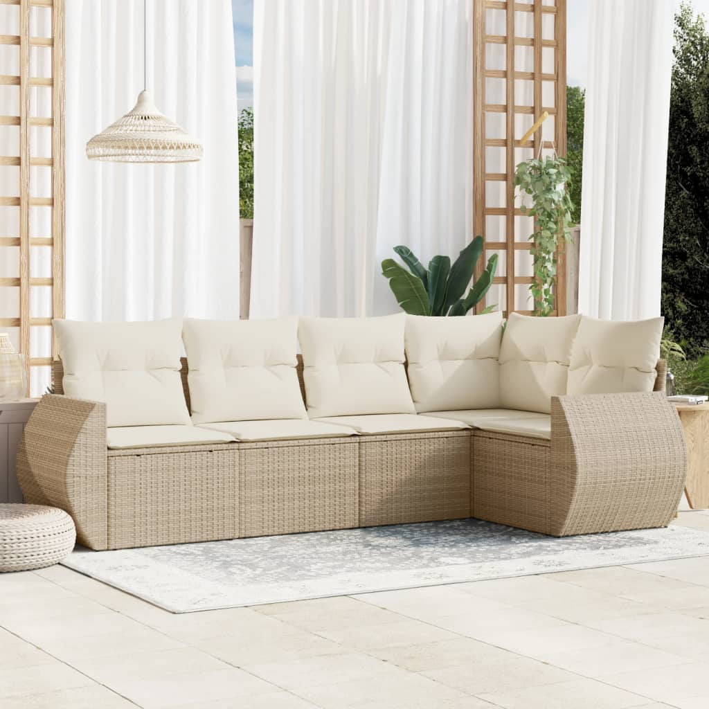 5 Pcs conjunto de sofás p/ jardim com almofadões vime PE bege