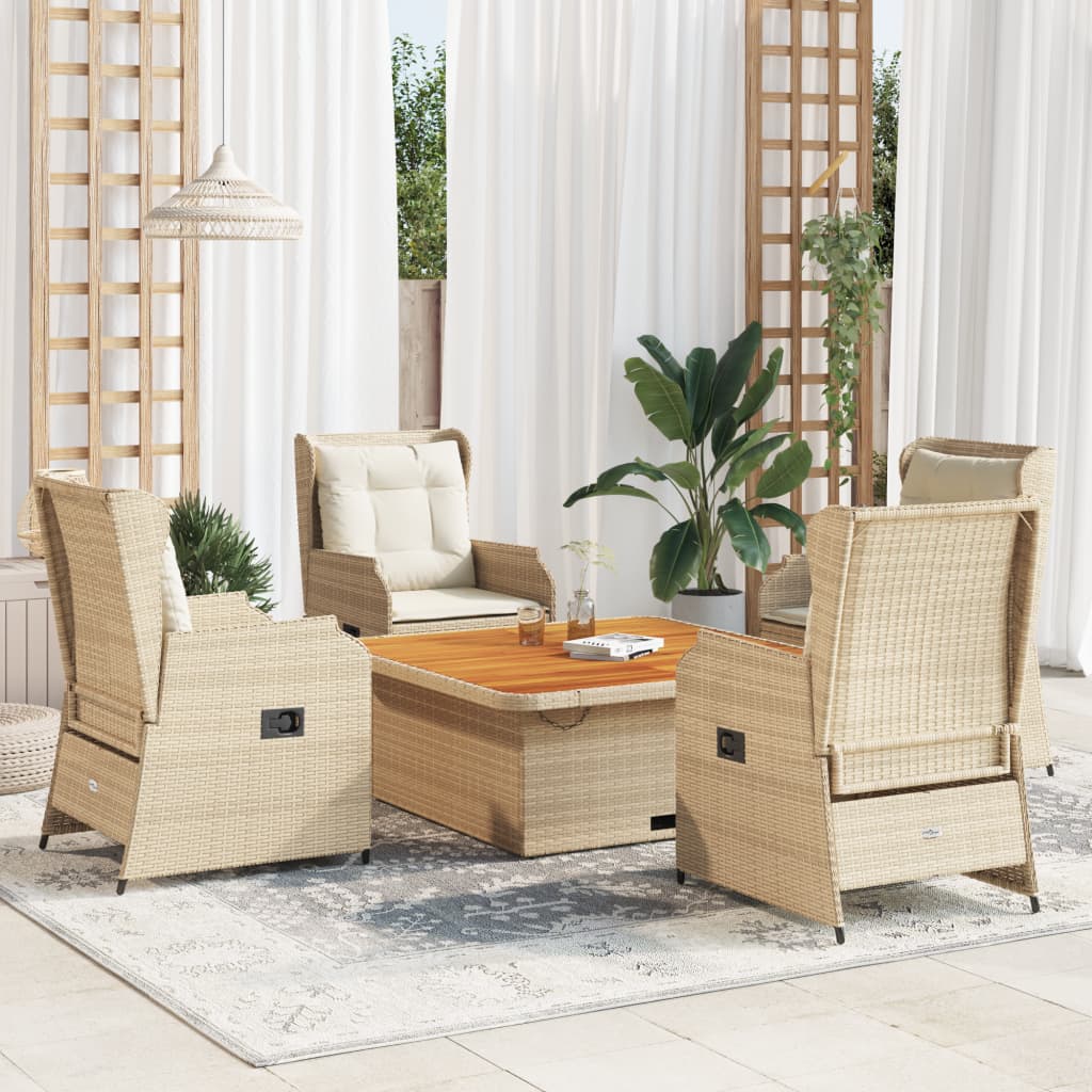 5 Pcs conjunto lounge p/ jardim com almofadões vime PE bege