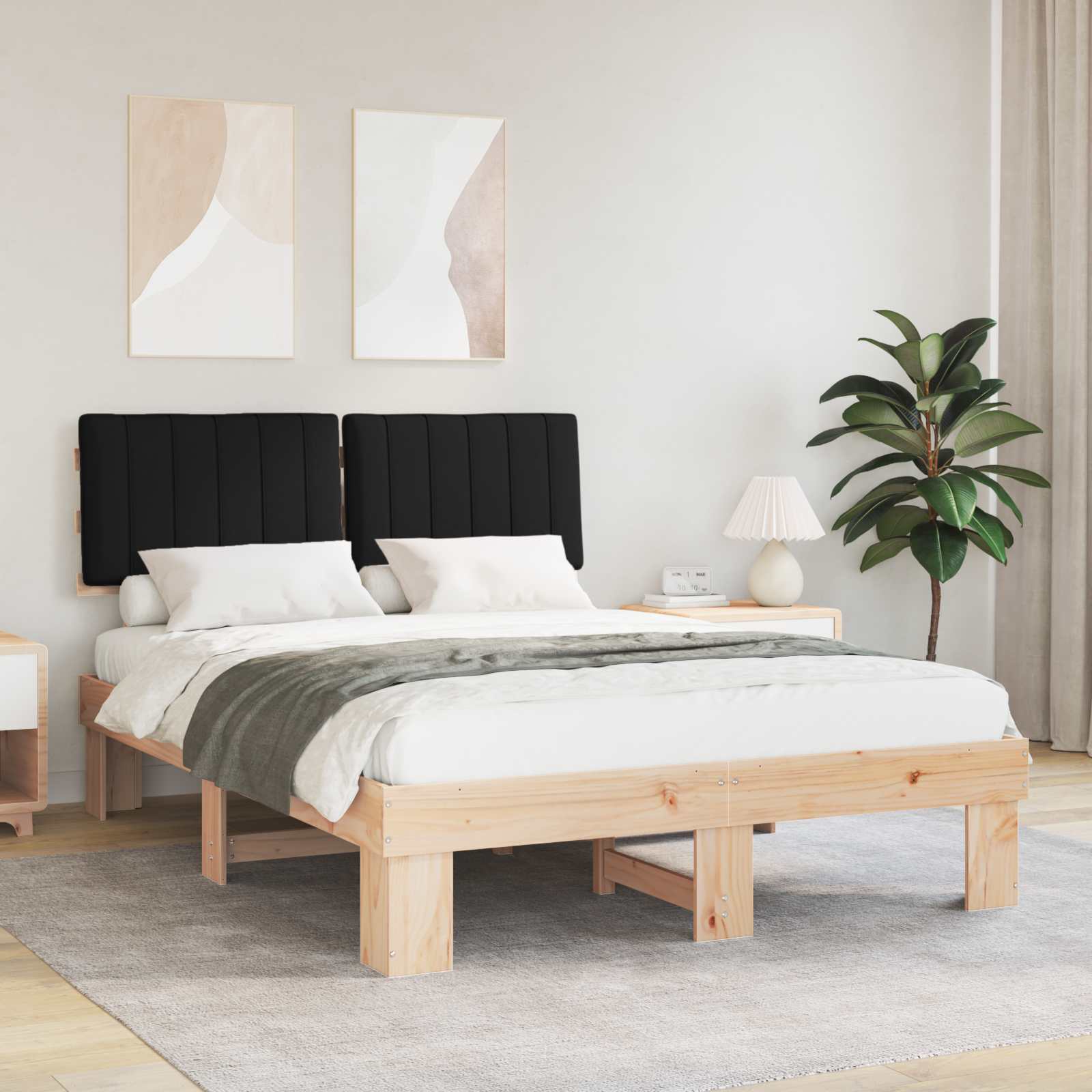Estrutura de cama com cabeceira estofada preto 135 x 190 cm