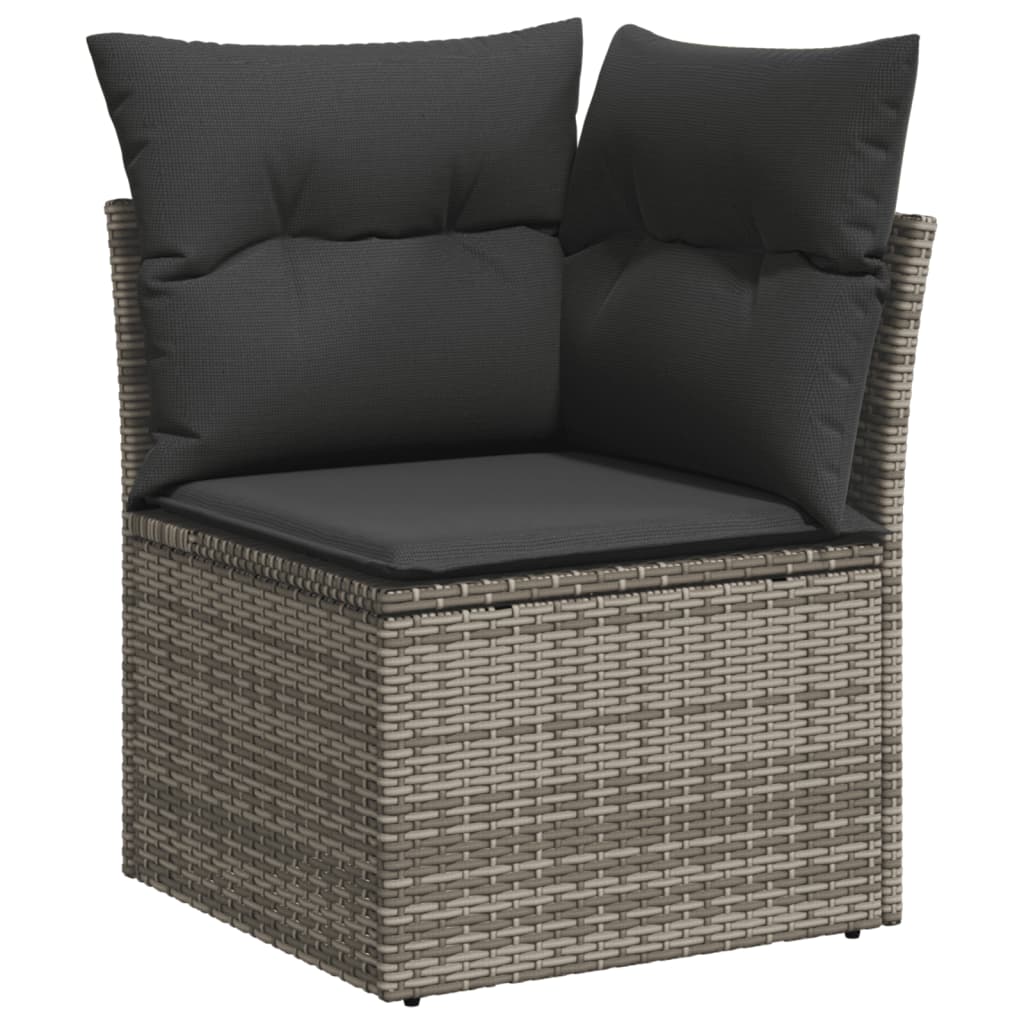 9 Pcs conjunto sofás p/ jardim com almofadões vime PE cinzento