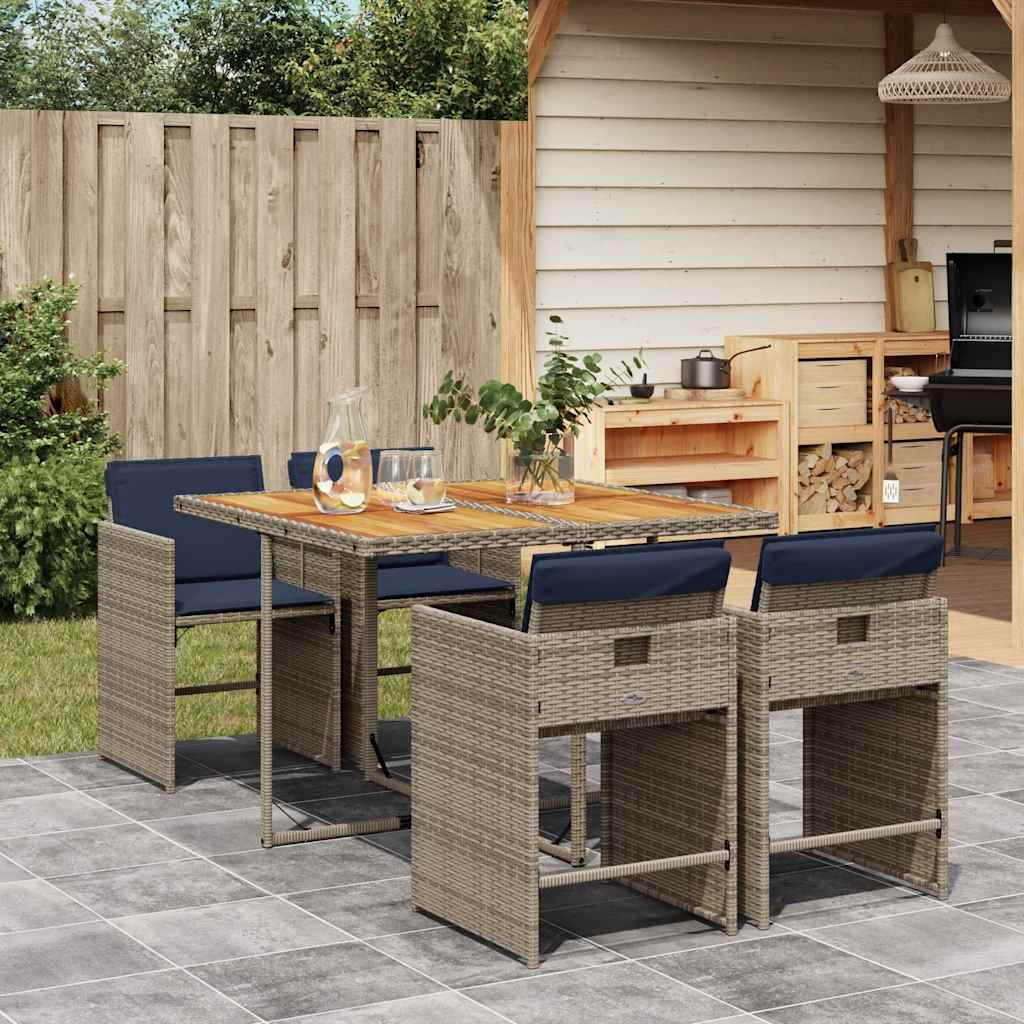 Conjunto de jantar para jardim de 5 peças com almofadas, em rattan sintético cinza