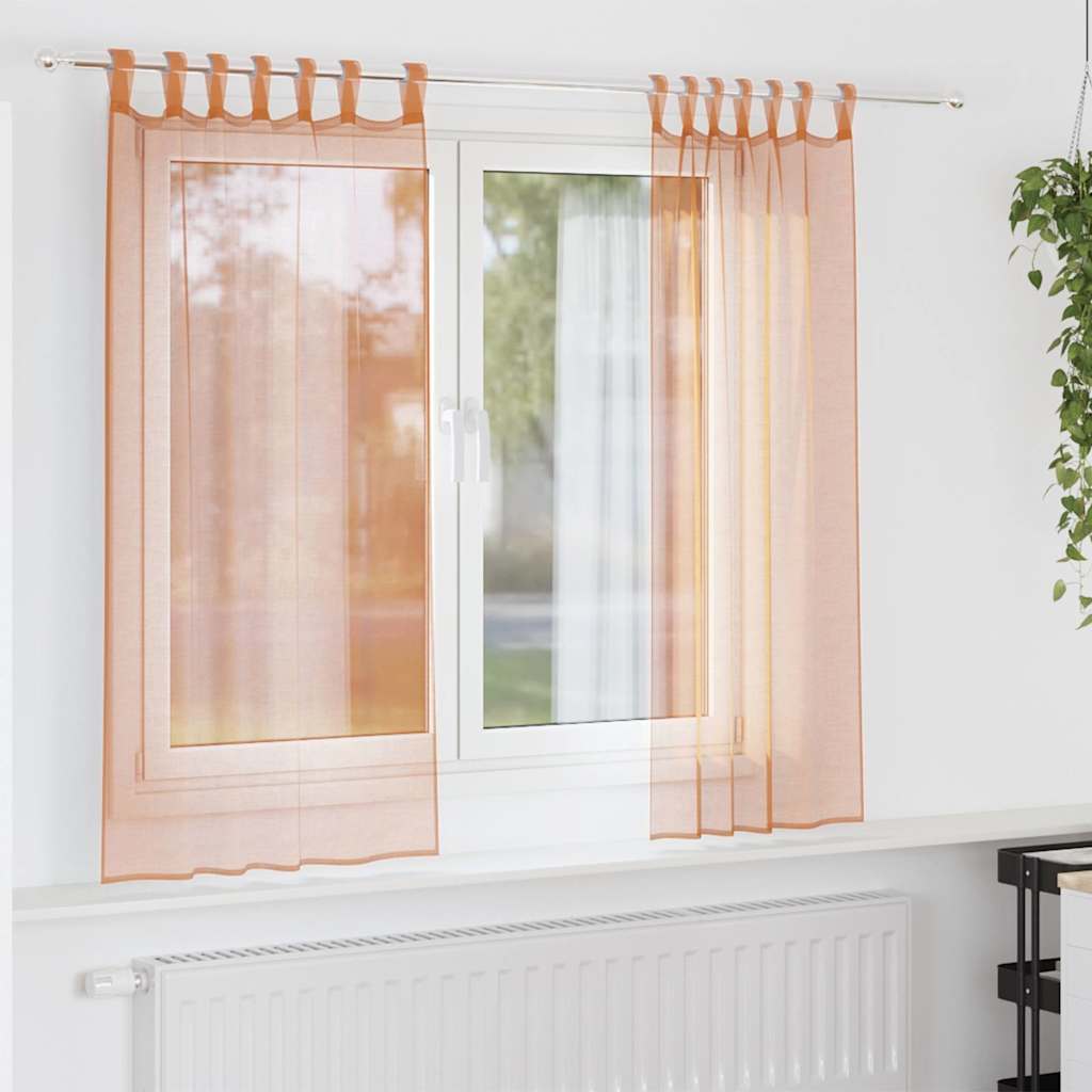Cortinas de voile com laços 2 pcs terracota 140x175 cm