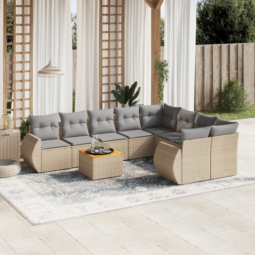 9 Pcs conjunto de sofás p/ jardim com almofadões vime PE bege