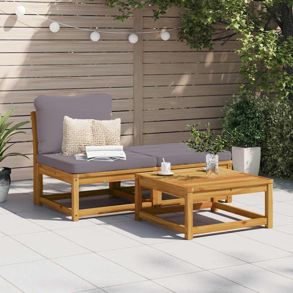 3 Pcs conjunto lounge de jardim c/ almofadões acácia maciça
