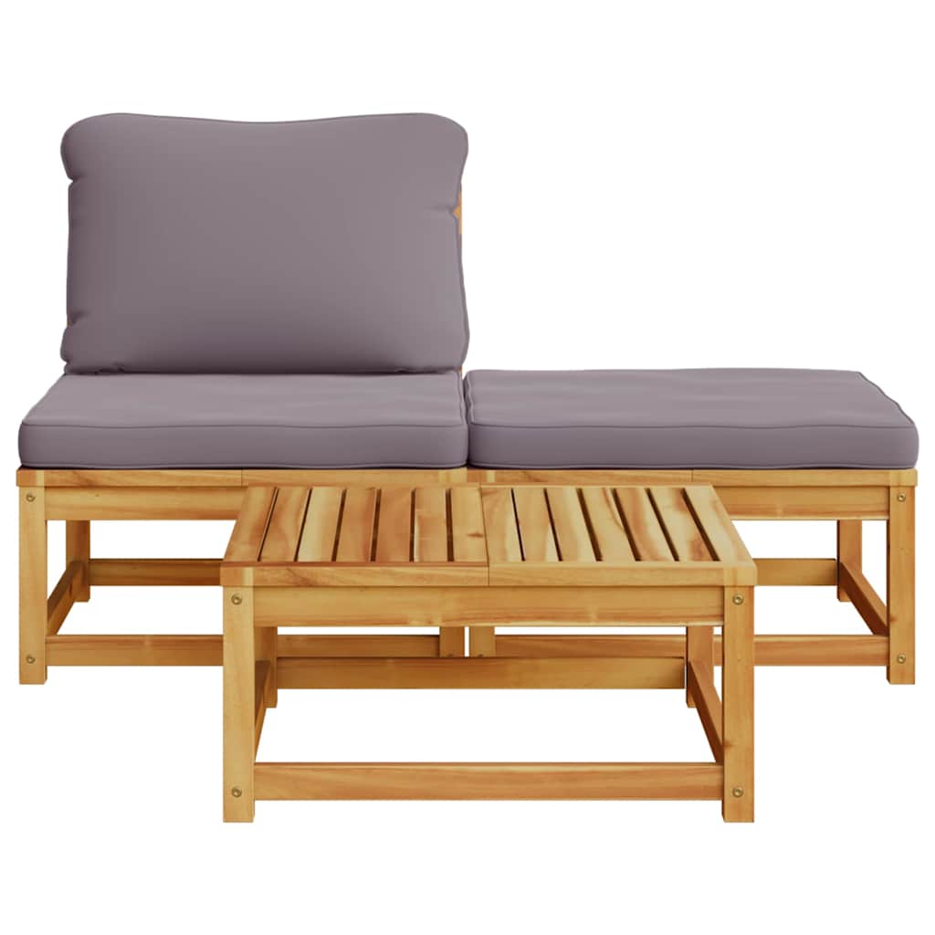 3 Pcs conjunto lounge de jardim c/ almofadões acácia maciça