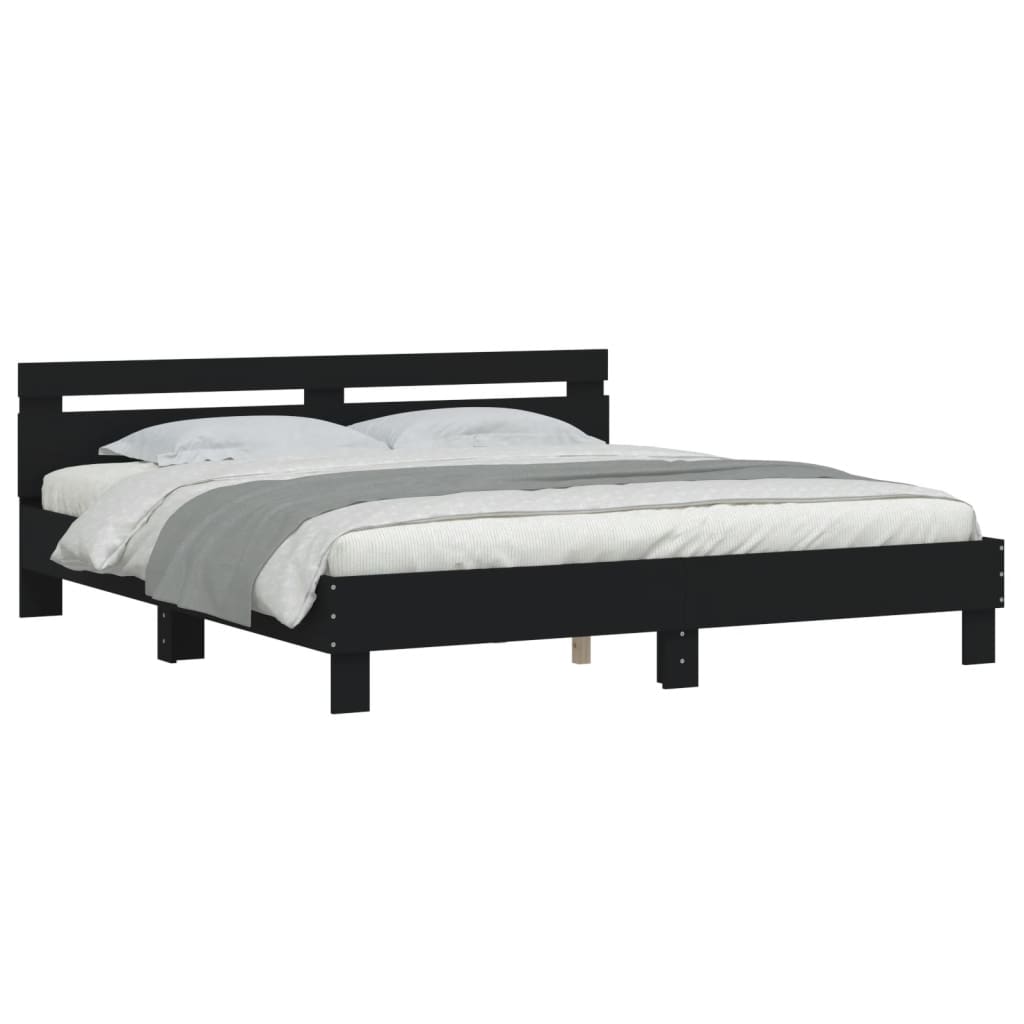 Estrutura cama c/ cabeceira 200x200 cm derivados madeira preto