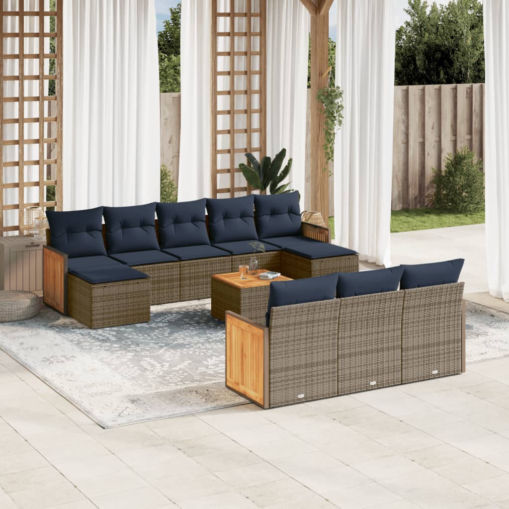 Conjunto de sofá de jardim com 11 peças e almofadas em rattan sintético cinza