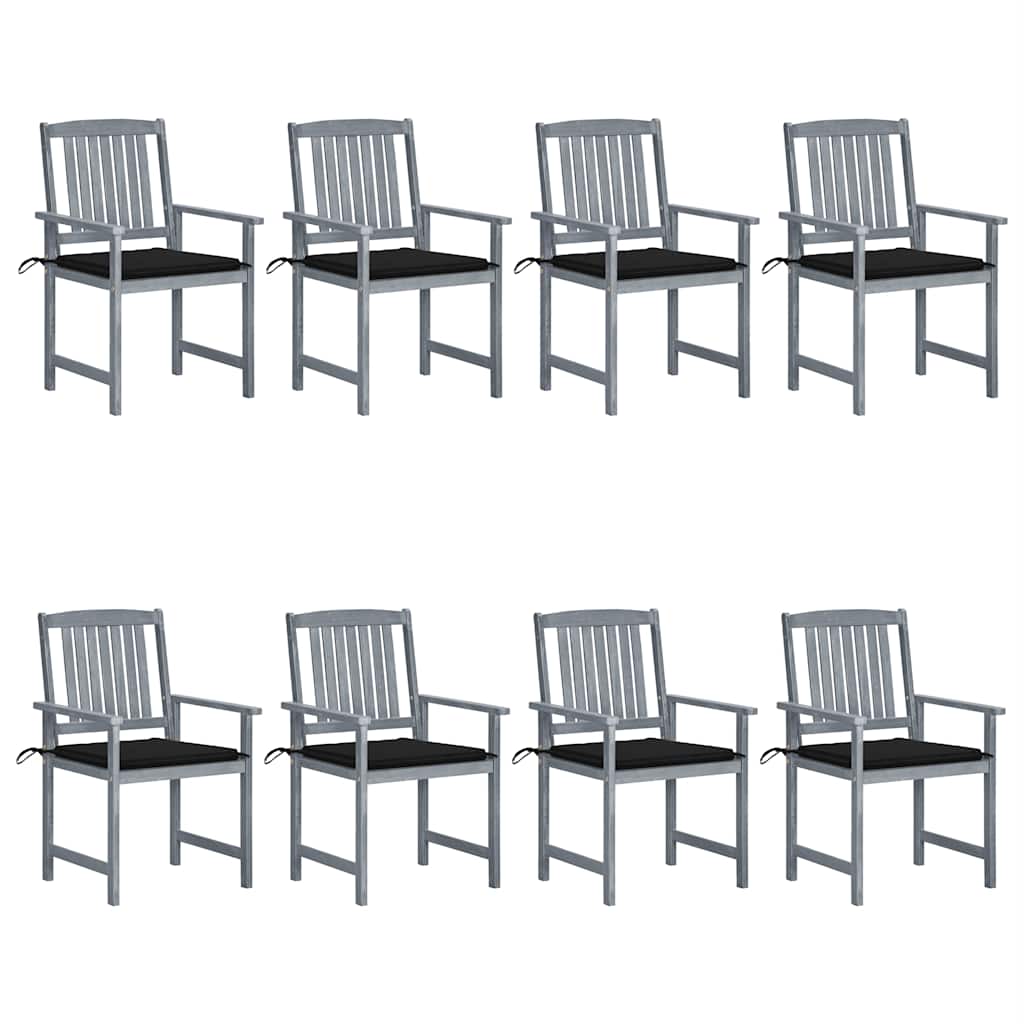 Cadeiras de jardim c/ almofadões 8 pcs acácia maciça cinzento