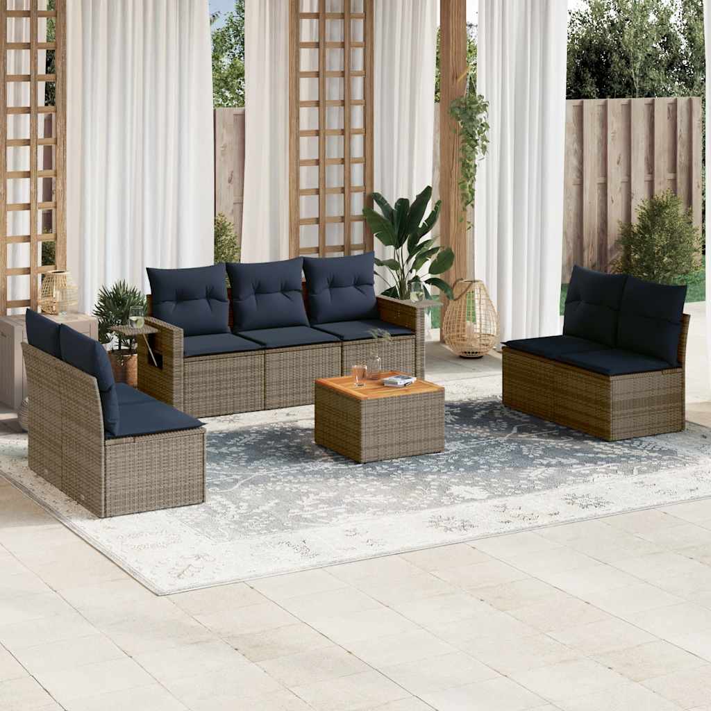 Conjunto de sofá de jardim com 8 peças e almofadas em rattan sintético cinza