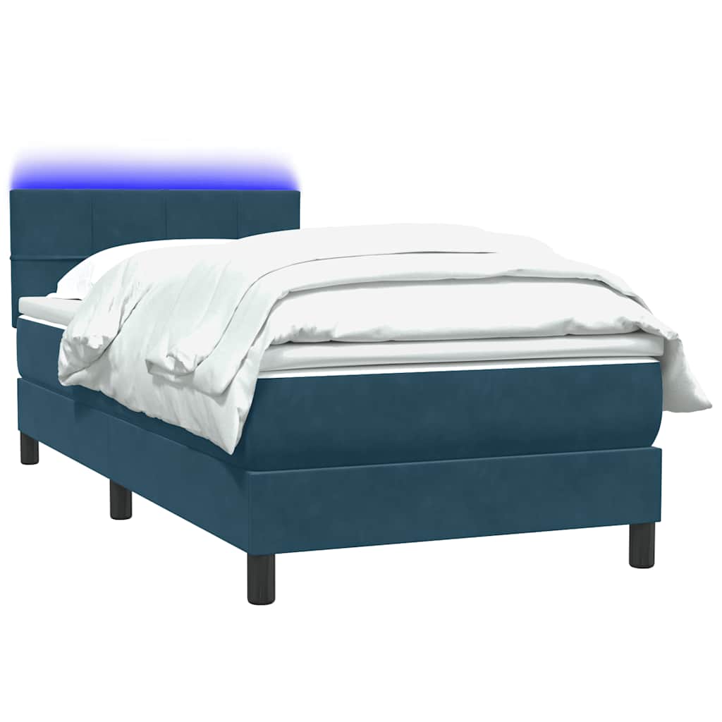Cama box spring c/ colchão e LED 80x220 cm veludo azul-escuro