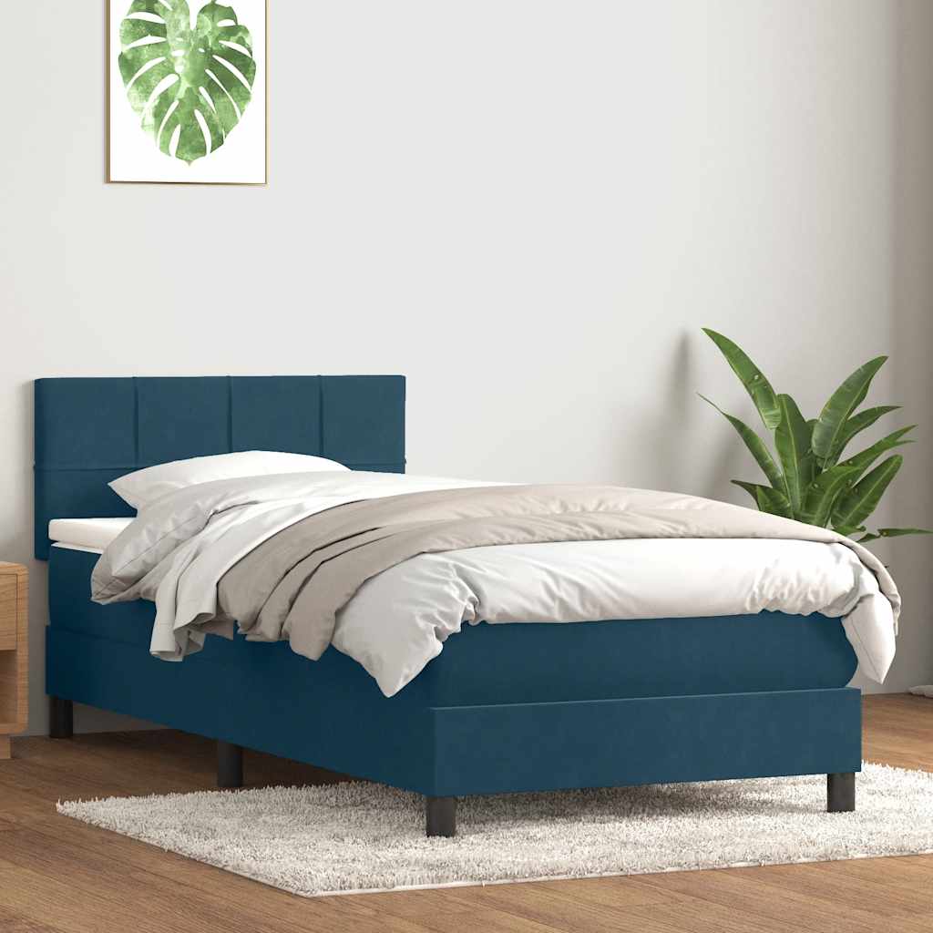 Cama box spring c/ colchão e LED 80x220 cm veludo azul-escuro