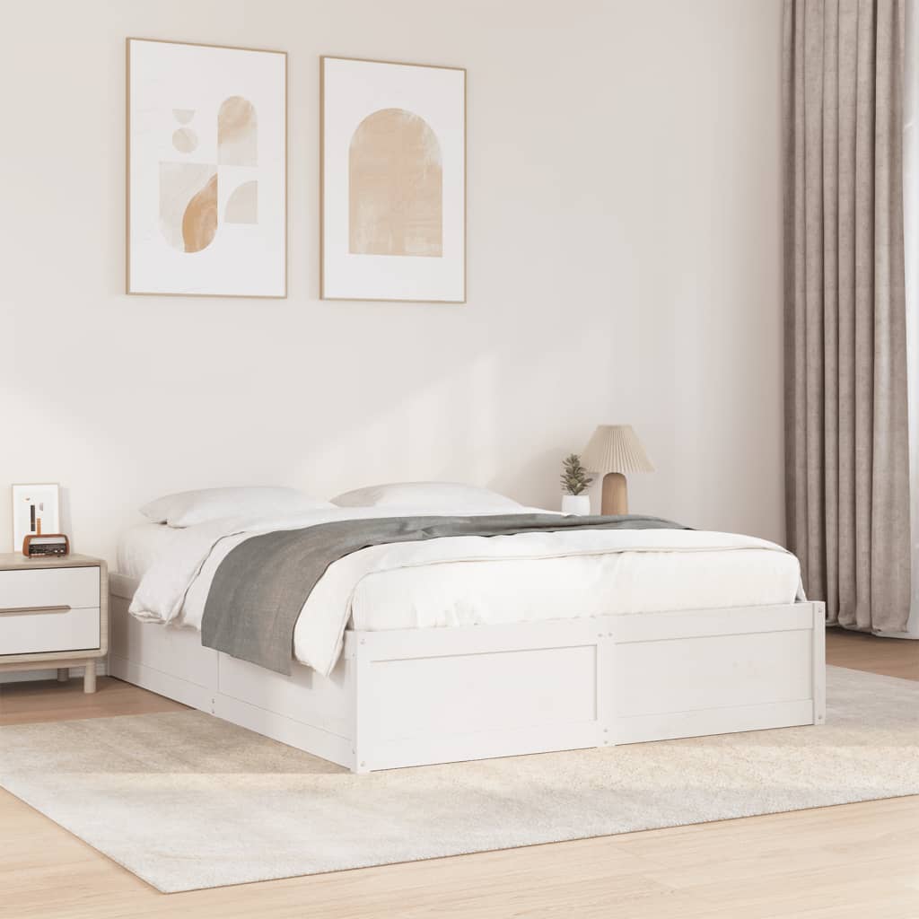 Cama sem colchão 140x190 cm madeira de pinho maciça branco