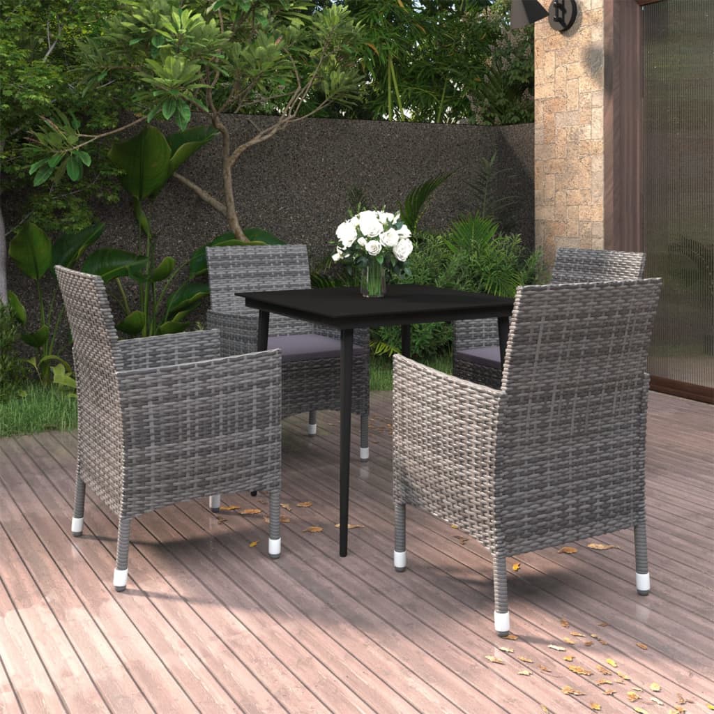 5 Pcs conjunto de jantar p/ jardim c/almofadões vime PE e vidro