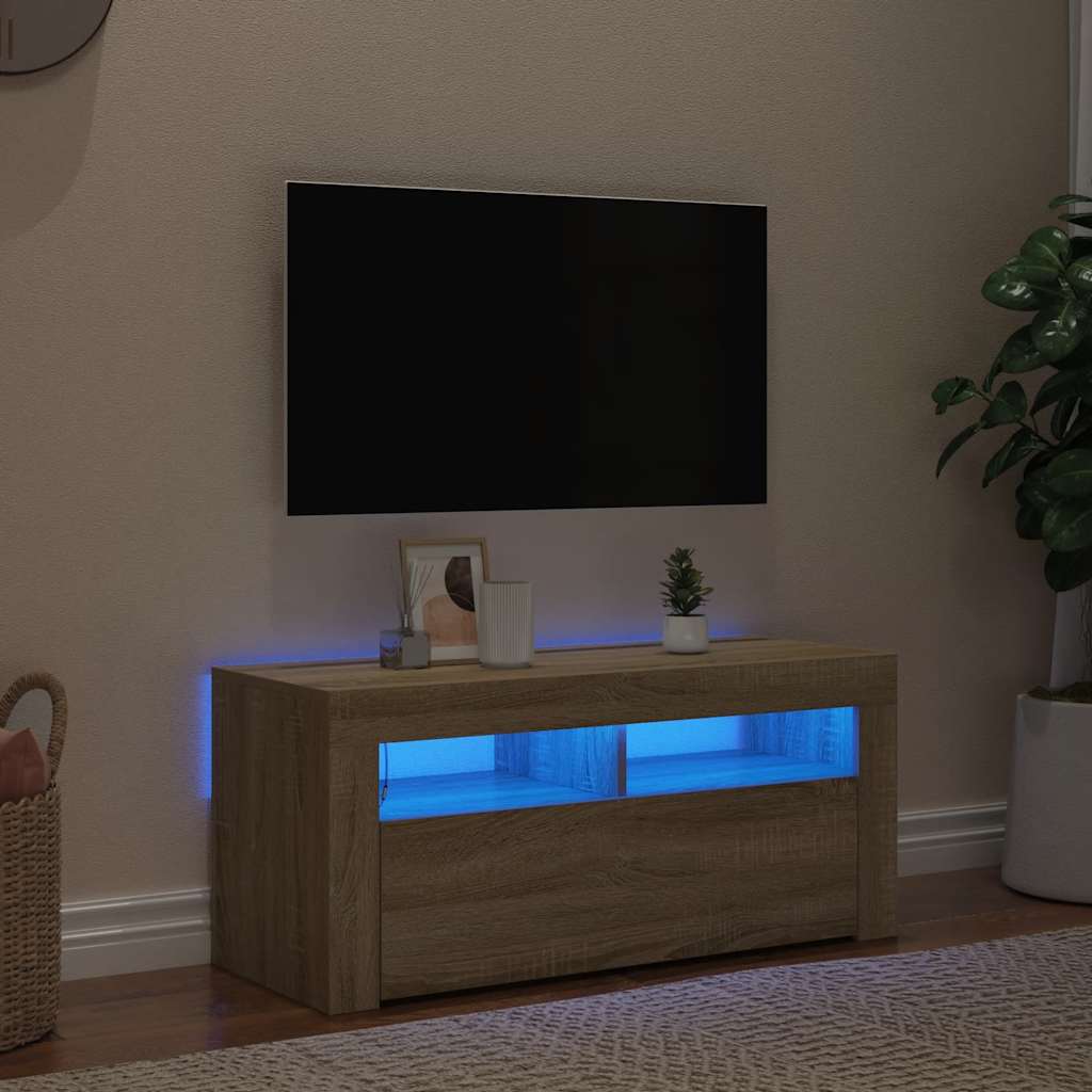 Móvel de TV com luzes LED 90x35x40 cm carvalho sonoma