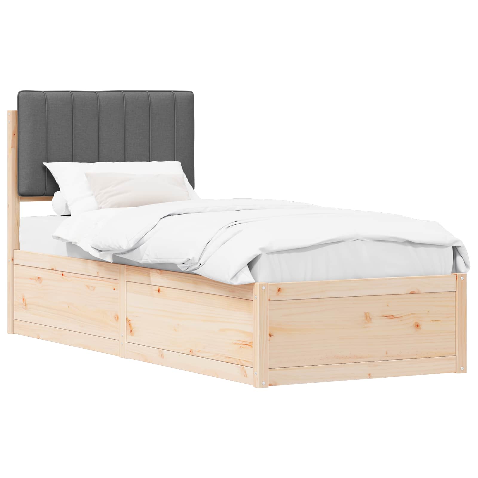 Estrutura de cama com cabeceira estofada cinza escuro