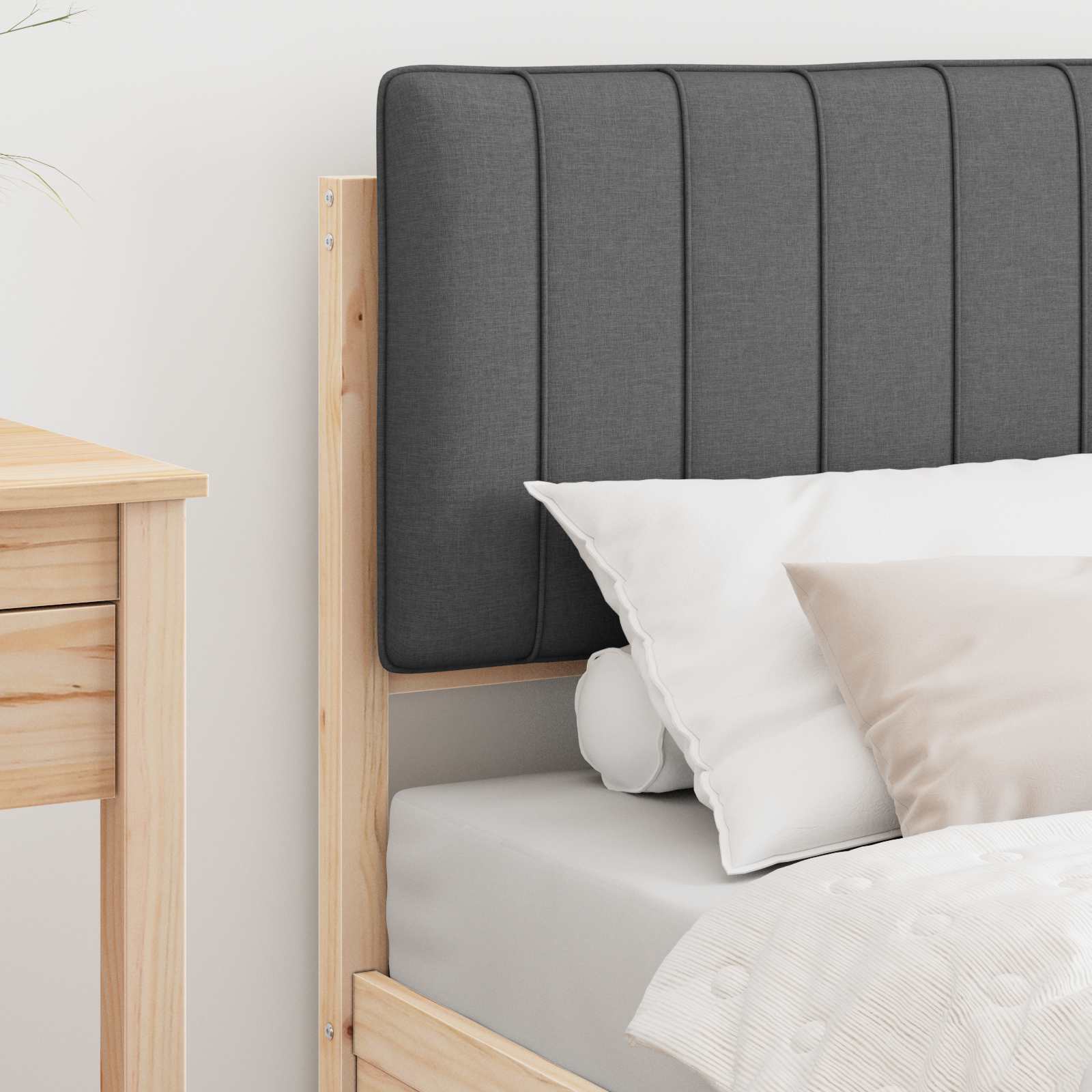 Estrutura de cama com cabeceira estofada cinza escuro