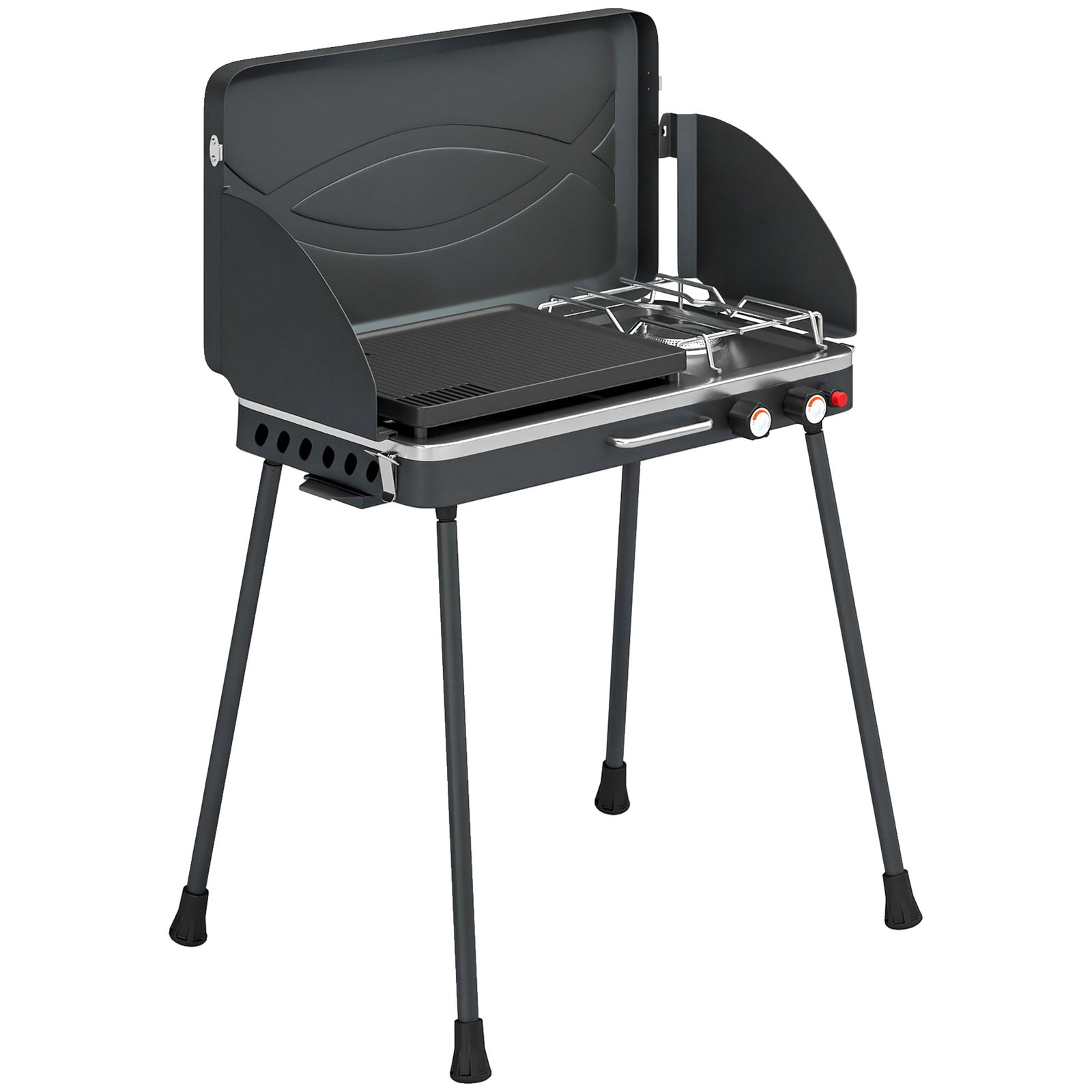 Grelhador a gás portátil 2 em 1 propano 7 kw de mesa ou de pé com chapa grande pés removíveis preto