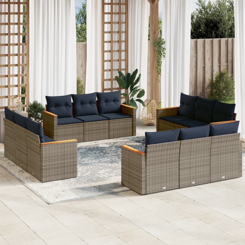 Conjunto de sofá de jardim com 12 peças e almofadas em rattan sintético cinza